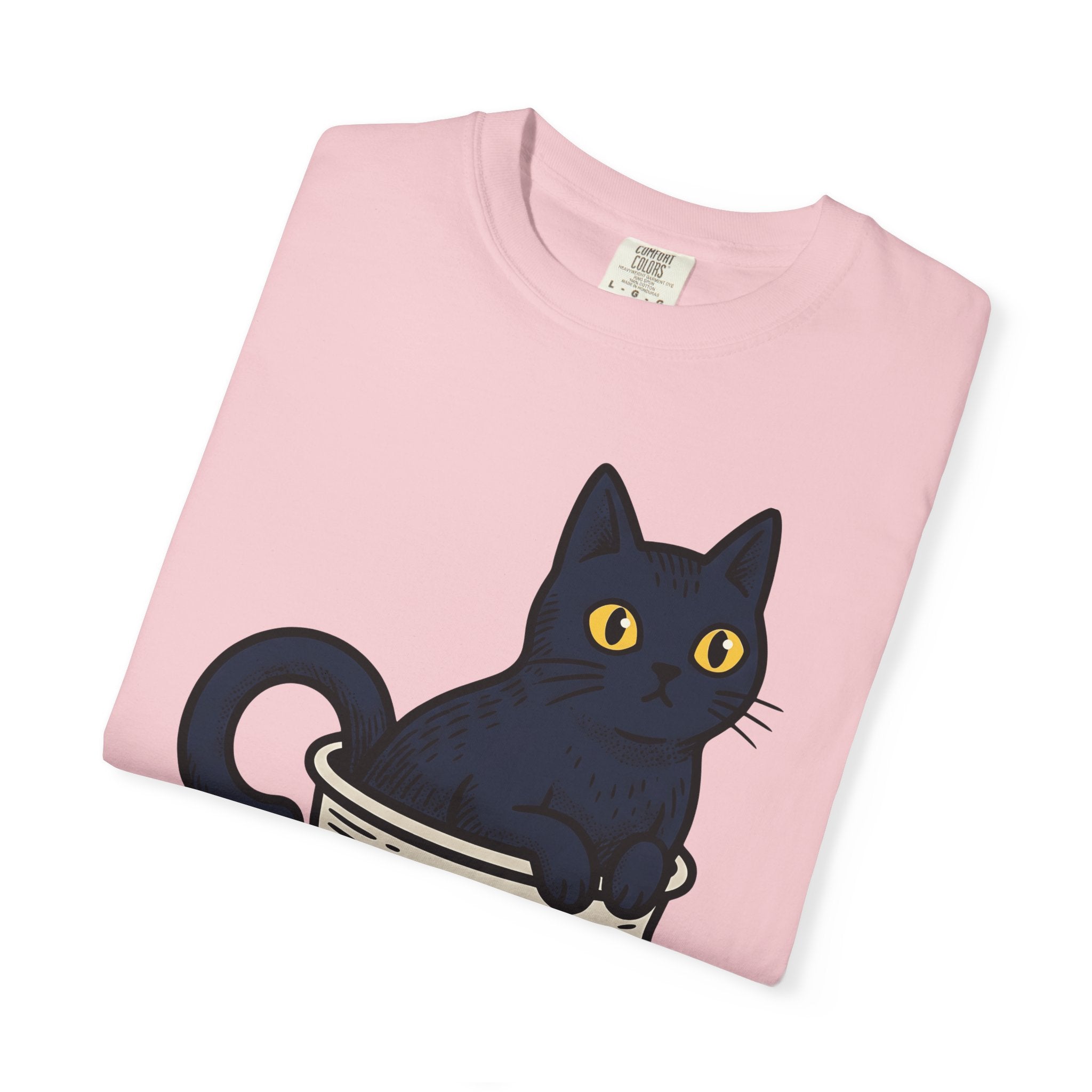 Black Cat Coffee Mug Shirt Halloween Espresso Gift Women Comic Tee Cat Mug T-Shirt Horror Fan Cartoon Tshirt Coffee Illustration Vintage