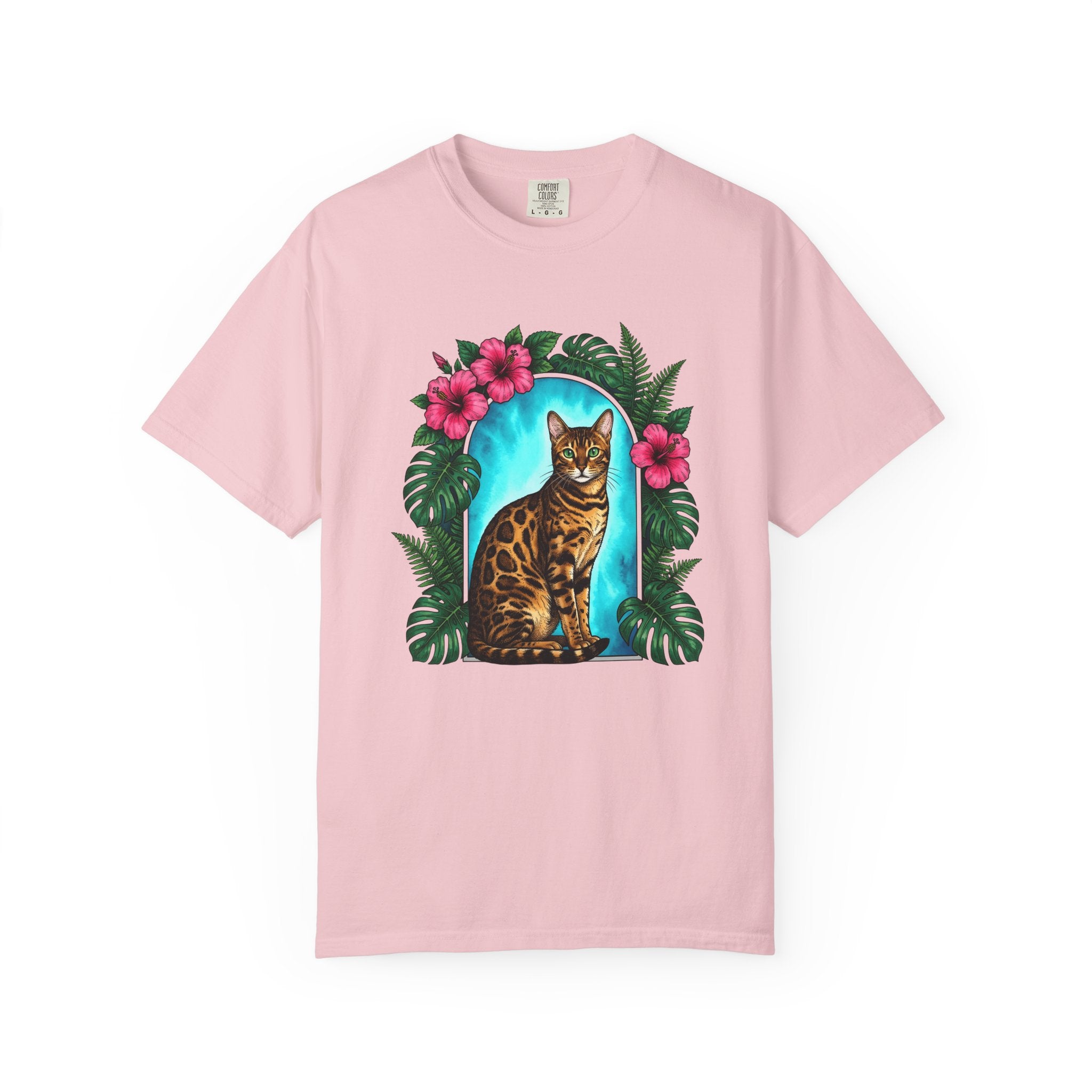 Bengal Cat Shirt Cat Floral Gift Women Botanical Tee Cat T-Shirt Cat Fan Foliage Graphic Tshirt Vintage Hibiscus Flowers Tshirt