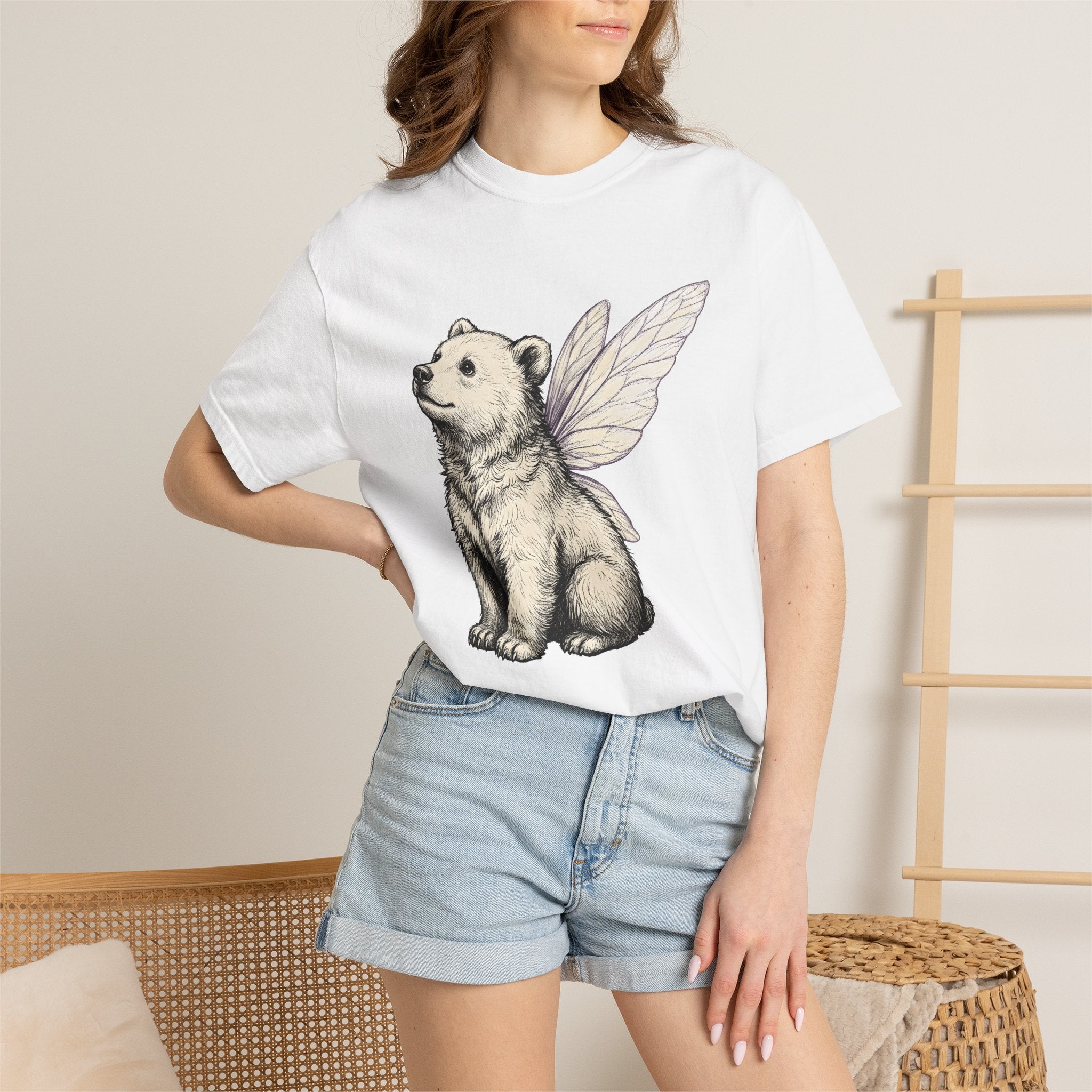 Fairy Bear Shirt Cute Fantasy Gift Women Whimsical Tee Teddy Bear T-Shirt Adorable Fan Cartoon Tshirt Mythical Graphic Hand Drawn Stars