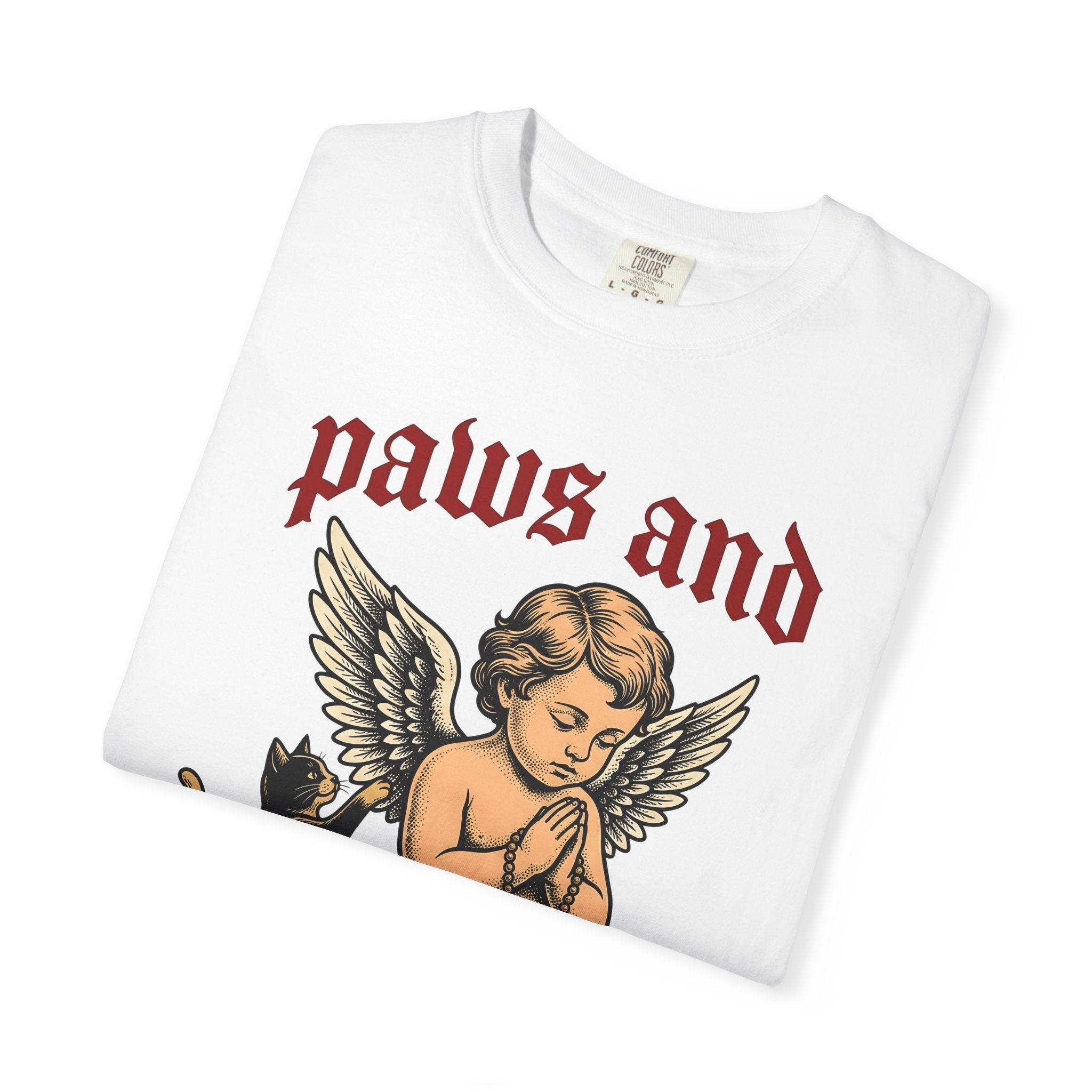 Heavenly Cat Shirt Cat Guardian Gift Women Old School Tee Kitten T-Shirt Cat Fan Feline Tshirt Protector Graphic Line Art Bird Wings Tshirt