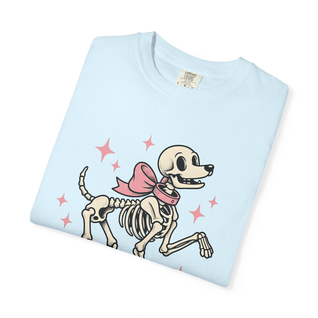 Dog Skeleton Shirt Halloween Dog Gift Women Cartoon Tee Skeleton T-Shirt Spooky Fan Spooky Graphic Halloween Design Retro Bow Tshirt