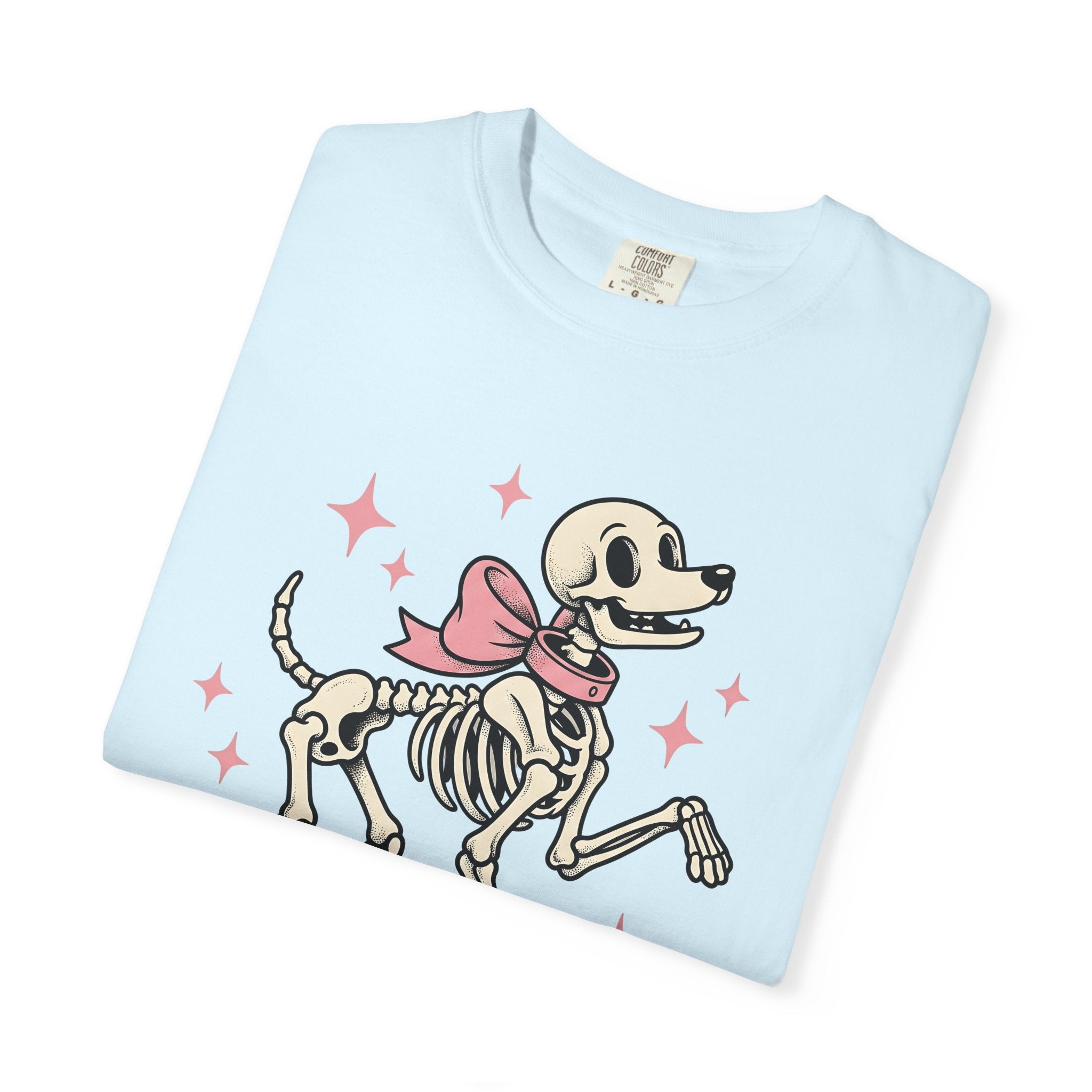 Dog Skeleton Shirt Halloween Dog Gift Women Cartoon Tee Skeleton T-Shirt Spooky Fan Spooky Graphic Halloween Design Retro Bow Tshirt