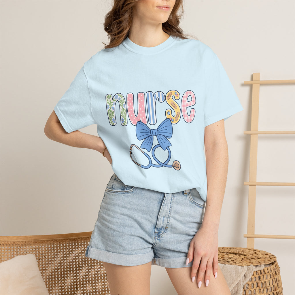 Nurse Stethoscope Bow Shirt Nurse Hospital Gift Women Adorable Tee Stethoscope T-Shirt Nursing Enthusiast Cute Tshirt Medical Graphic Doodle