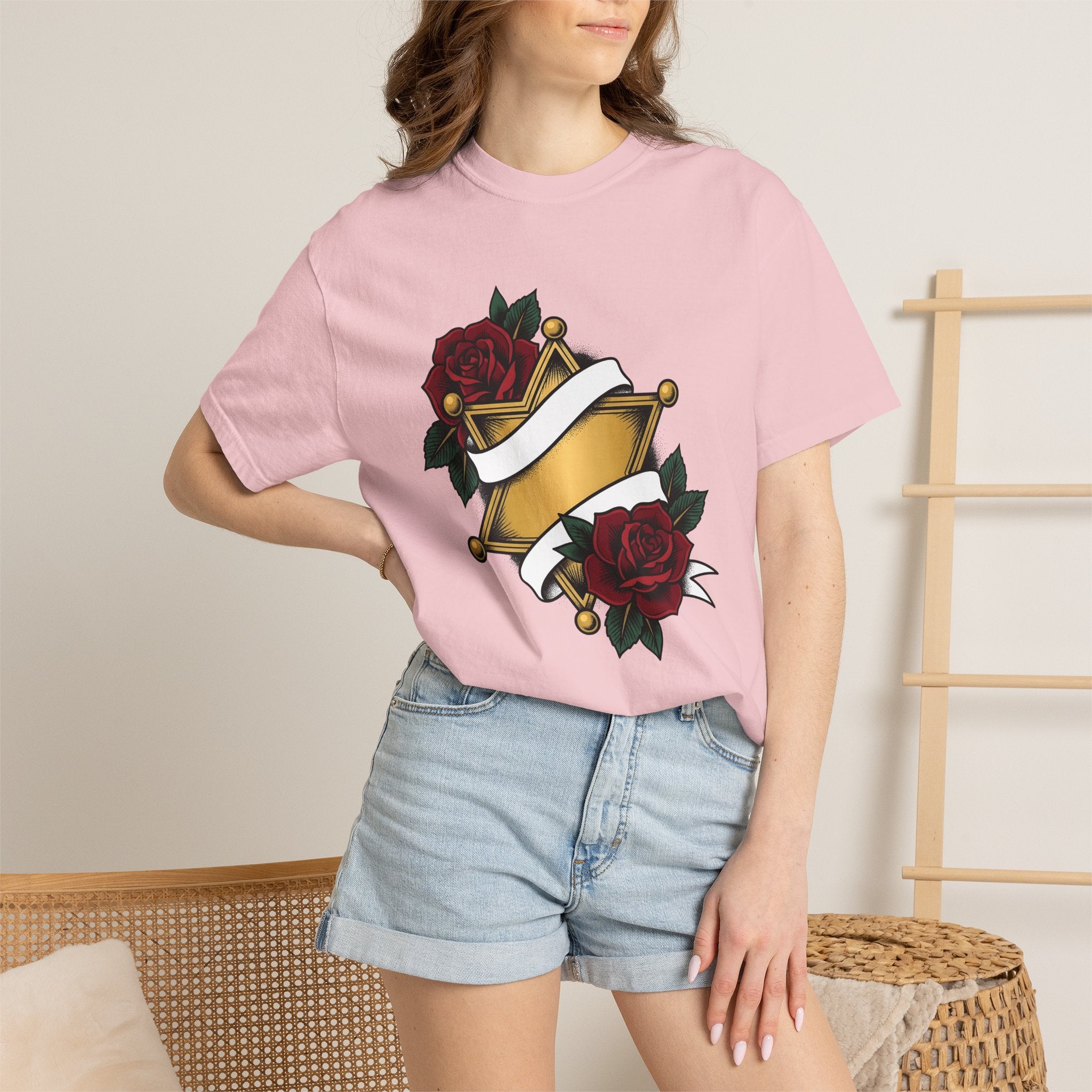 Sheriff Emblem Shirt Cowgirl Rodeo Gift Women Neo Traditional Tattoo Tee Badge T-Shirt Cowgirl Fan Tattooed Tshirt Rodeo Graphic Hand Drawn