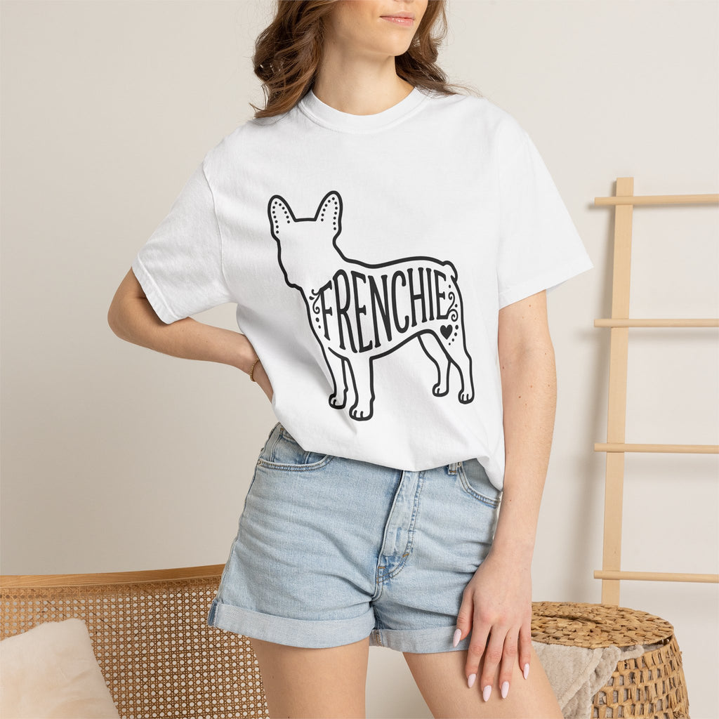 French Bulldog Shirt Dog Critters Gift Women Strong Graphic Tee Bulldog T-Shirt Dog Fan Graphic Tshirt Creature Graphic Linear Heart Icon