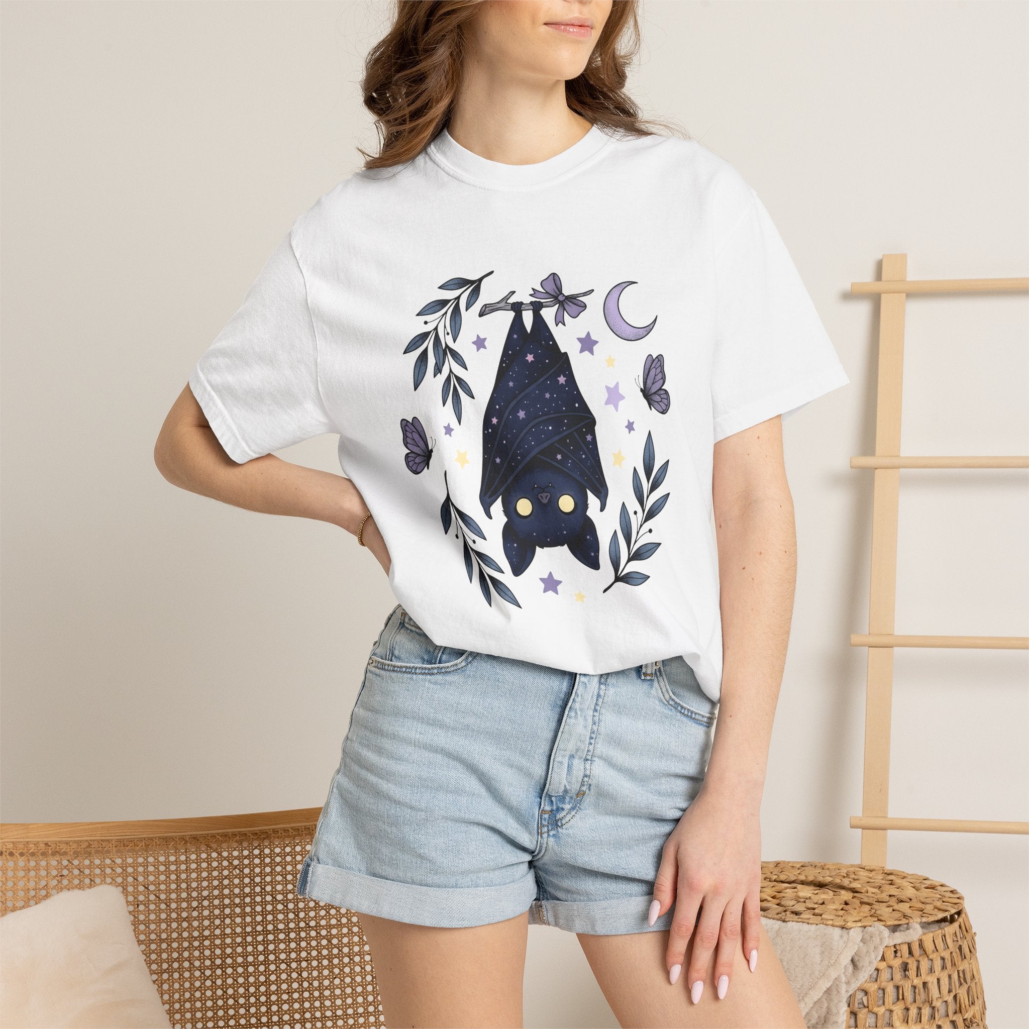 Cute Bat Shirt Boho Chic Gothic Gift Women Whimsical Tee Flying Fox T-Shirt Bohemian Fan Fantasy Tshirt Dark Graphic Mystical Butterfly
