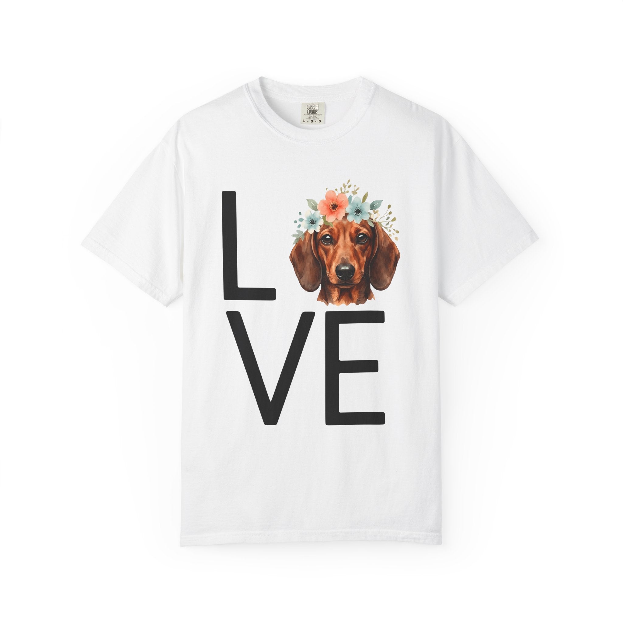 Dachshund Hound Shirt Dog Garden Gift Women Painted Tee Wiener Dog T-Shirt Dog Fan Hand Painted Tshirt Gardening Graphic Clean Lines Floral
