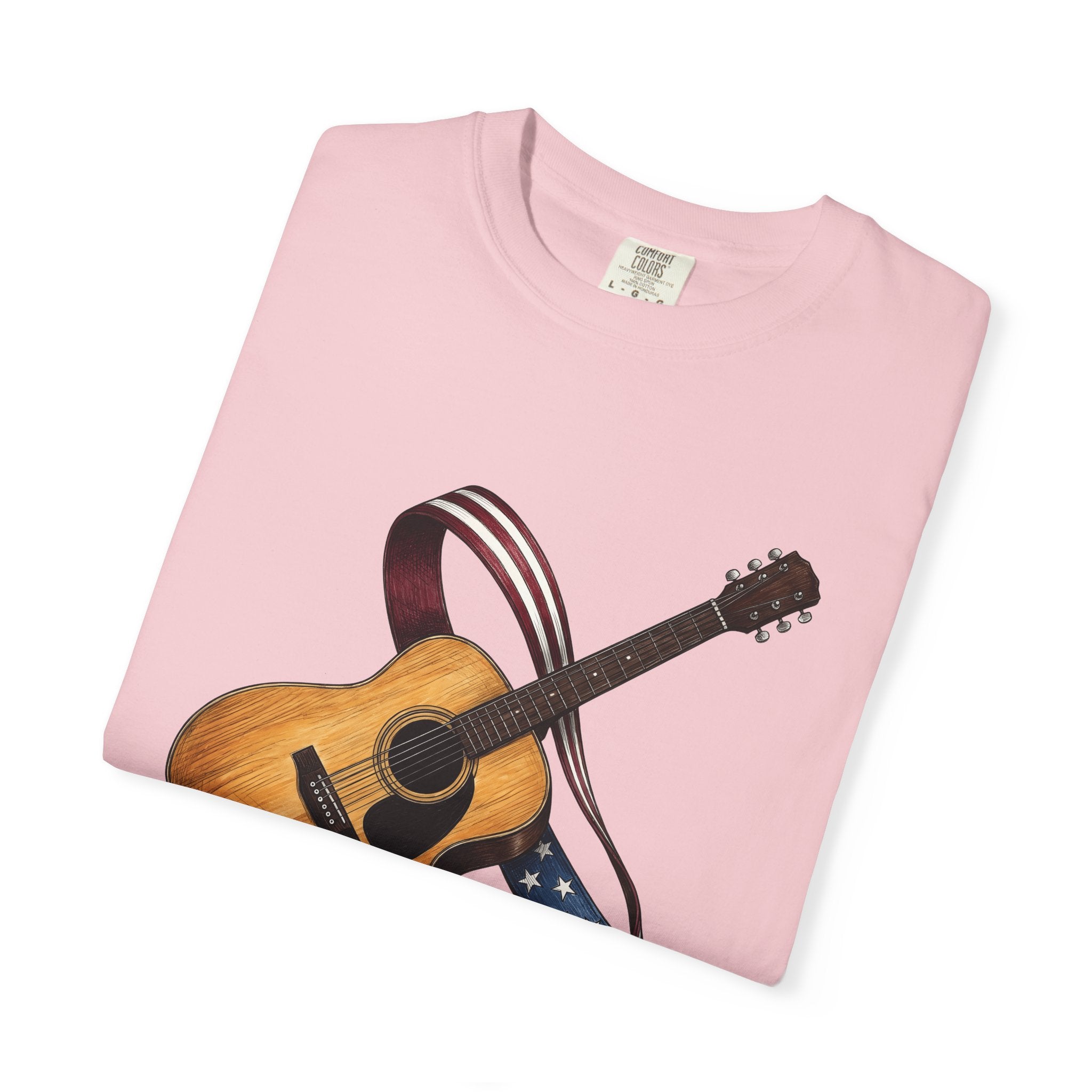 Unplugged Guitar Shirt America Instruments Gift Women Sketch Tee Acoustic Guitar T-Shirt Patriot Fan Vintage Drawing Guitar Illustration