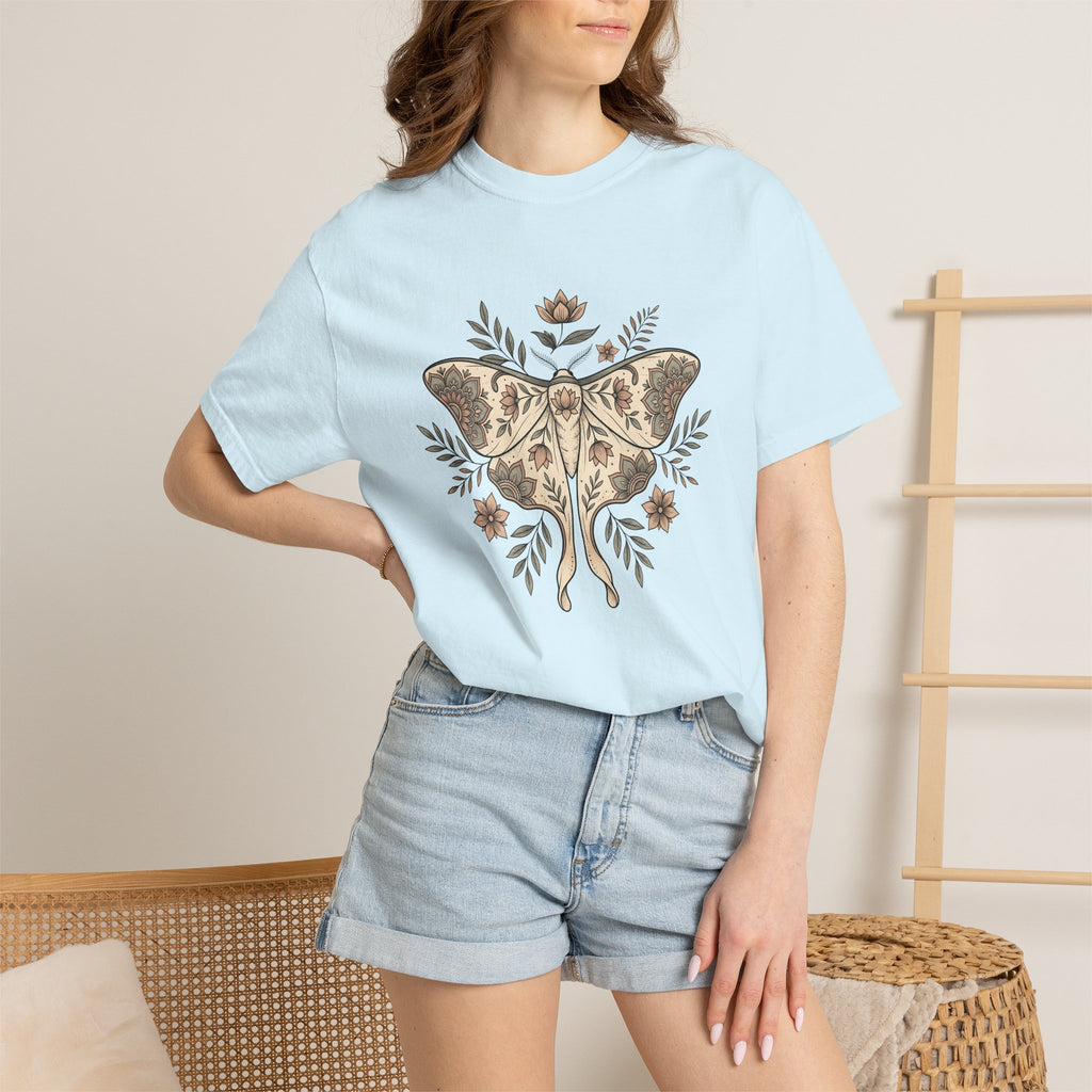 Moth Bloom Shirt Animals & Flowers Environment Gift Women Folk Tee Moth T-Shirt Wildlife Fan Nature Graphic Tshirt Antique Plant Tshirt