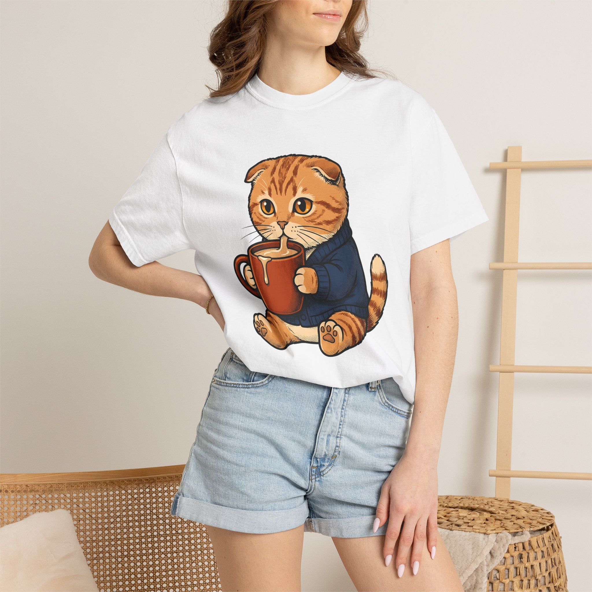 Feline Mocha Shirt Coffee Wildlife Gift Women Sweet Tee Cat T-Shirt Coffee Fan Cute Tshirt Animal Graphic Doodle Jumper Tshirt