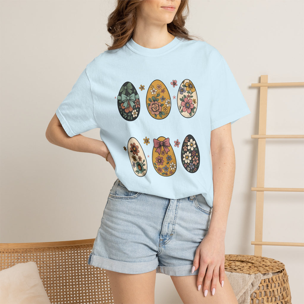Flower Eggs Shirt Easter Garden Gift Women Hippie Tee Easter Egg T-Shirt Spring Fan Boho Tshirt Yard Graphic Retro Ribbon Tshirt