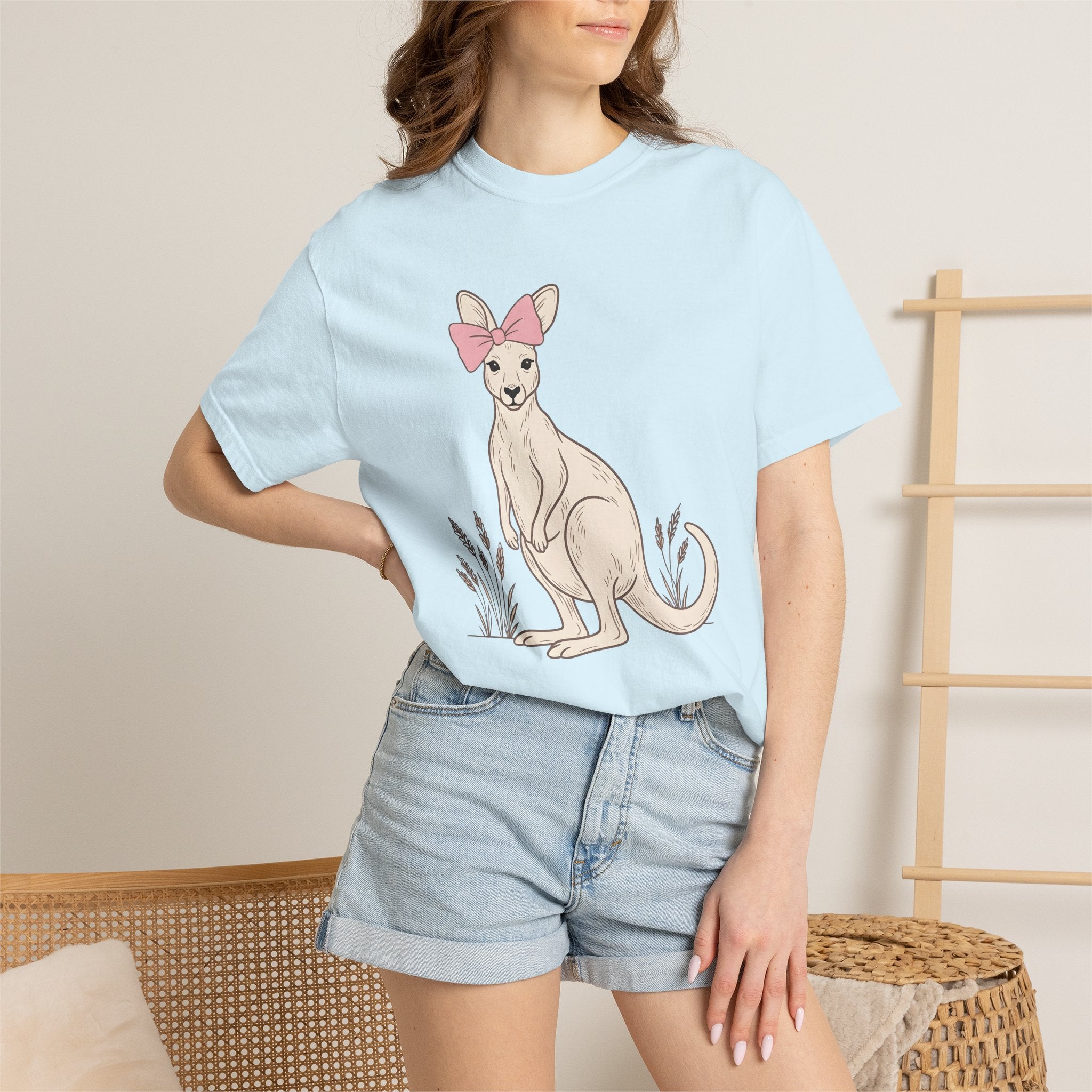 Kangaroo Ribbon Shirt Cute Wildlife Gift Women Sketch Tee Roo T-Shirt Adorable Fan Drawing Tshirt Line Art Flower Tshirt