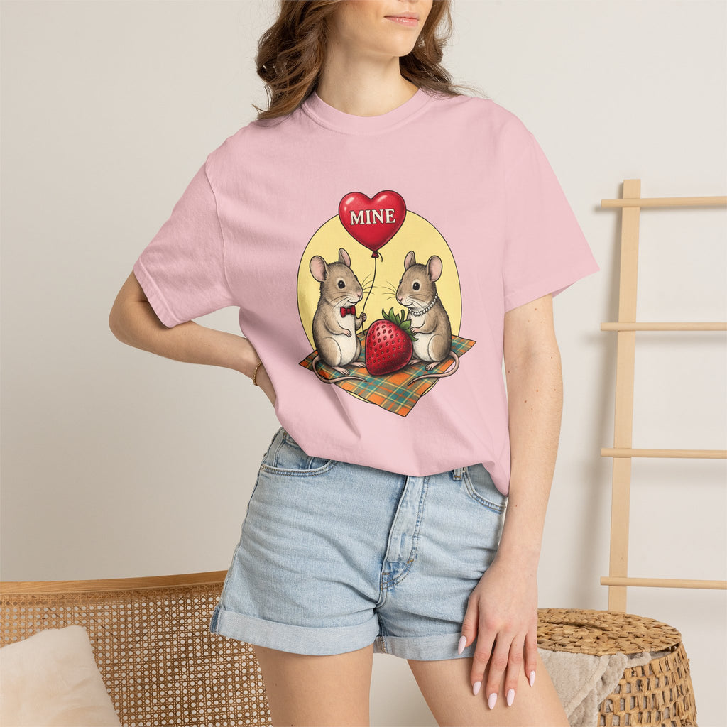 Mouse Pair Shirt St. Valentine's Day Love Gift Women Retro Tee Mice T-Shirt Valentine Fan Vintage Tshirt Romance Graphic Sketch Love Balloon