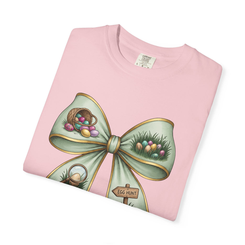 Easter Bow Shirt Easter Spring Gift Women Hand Drawn Tee Easter Bunny T-Shirt Easter Fan Easter Art Tshirt Spring Design Vintage Egg Basket