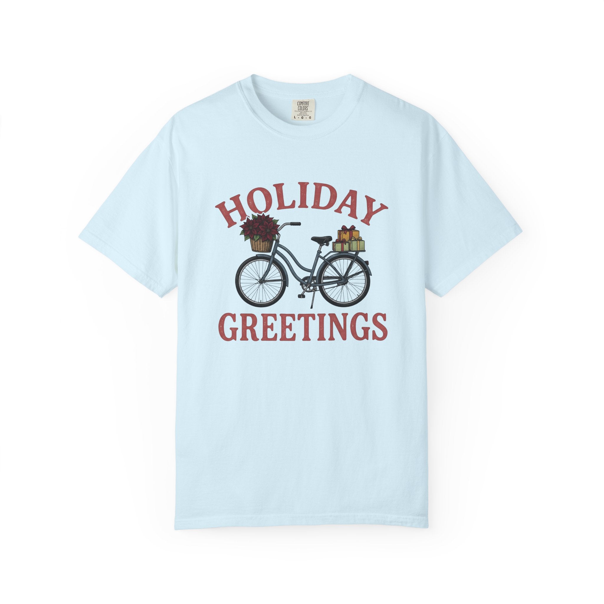 Bike Gifts Shirt Christmas Seasonal Gift Women Nostalgic Tee Bicycle T-Shirt Xmas Fan Holiday Graphic Tshirt Pencil Sketch Red Flower Tshirt