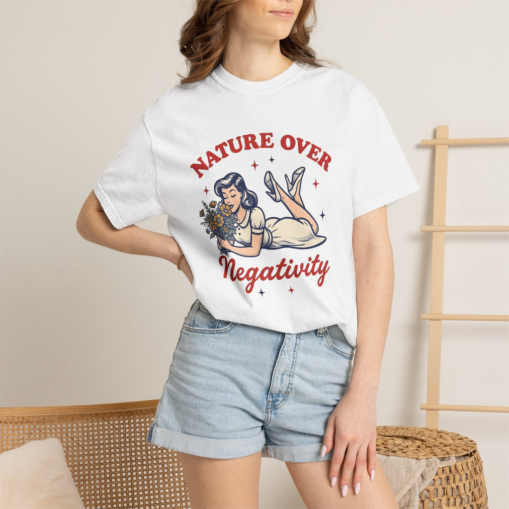 Girl Flowers Shirt Nature Positivity Gift Women Vintage Tee Floral T-Shirt Earth Fan Bohemian Tshirt Optimistic Graphic Retro Stars Tshirt