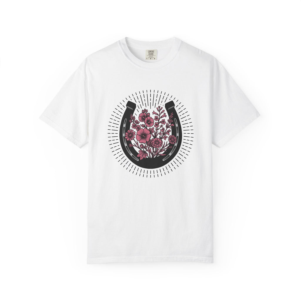 Horse Shoe Floral Shirt Cowgirl Ranch Gift Women Folk Tee Horseshoe T-Shirt Cowboy Fan Horseshoe Graphic Tshirt Distressed Garden Flowers