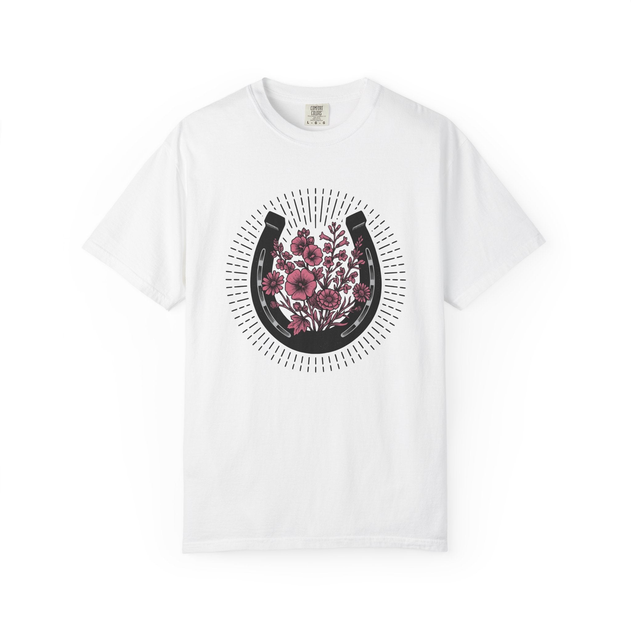 Horse Shoe Floral Shirt Cowgirl Ranch Gift Women Folk Tee Horseshoe T-Shirt Cowboy Fan Horseshoe Graphic Tshirt Distressed Garden Flowers