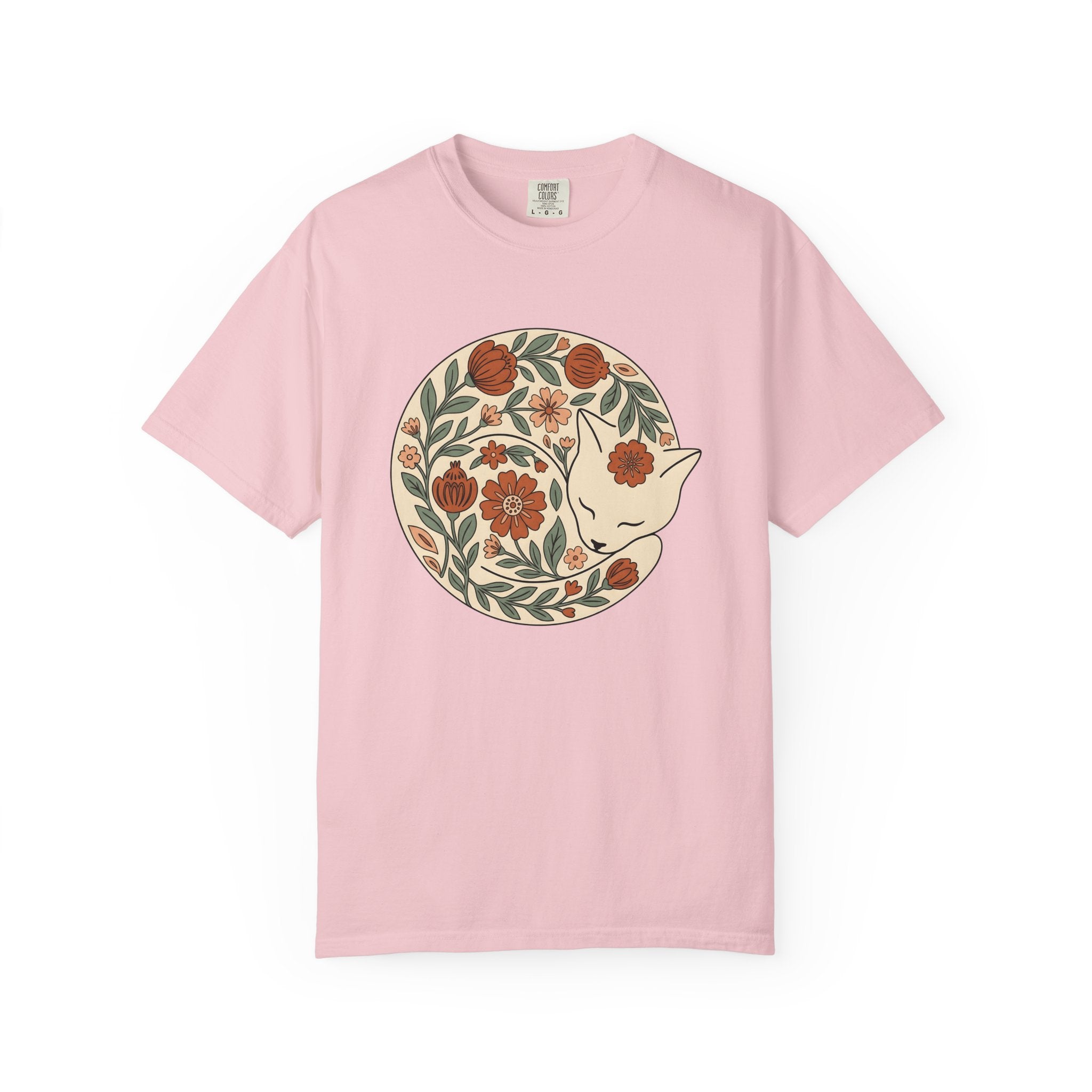 Blossom Cat Shirt Cat Garden Gift Women Tribal Tee Kitty T-Shirt Feline Fan Tribalism Tshirt Yard Graphic Clean Petals Tshirt