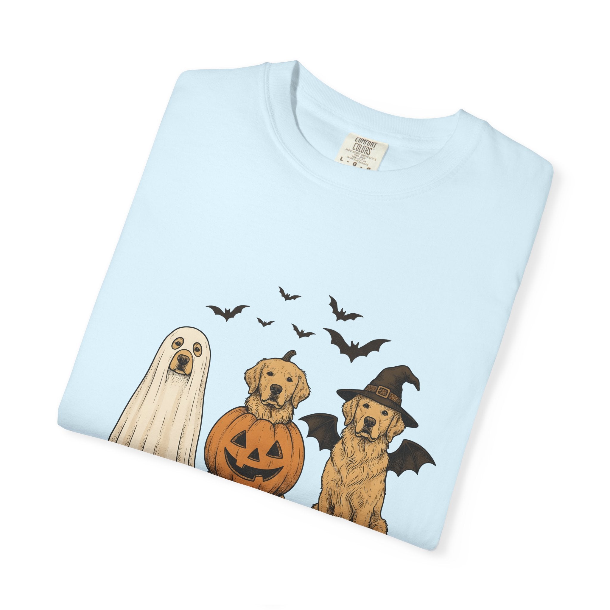 Golden Retriever Puppies Shirt Halloween Pet Gift Women Sketch Tee Puppy T-Shirt Halloween Fan Dog Tshirt Animal Graphic Retro