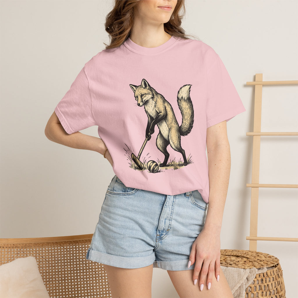 Fox Playing Croquet Shirt Sports Animal Gift Women Hand Drawn Tee Fox T-Shirt Athlete Fan Vixen Graphic Tshirt Vintage Mallet Tshirt