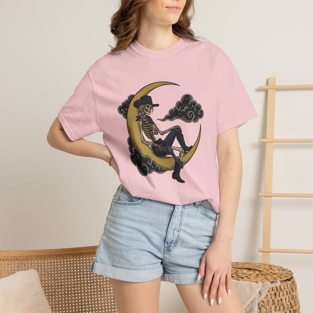 Skeleton Cowgirl Shirt Cowgirl Western Gift Women Tattoo Tee Skelly T-Shirt Rodeo Fan Ink Tshirt Cowboy Graphic Vintage Crescent Moon Tshirt