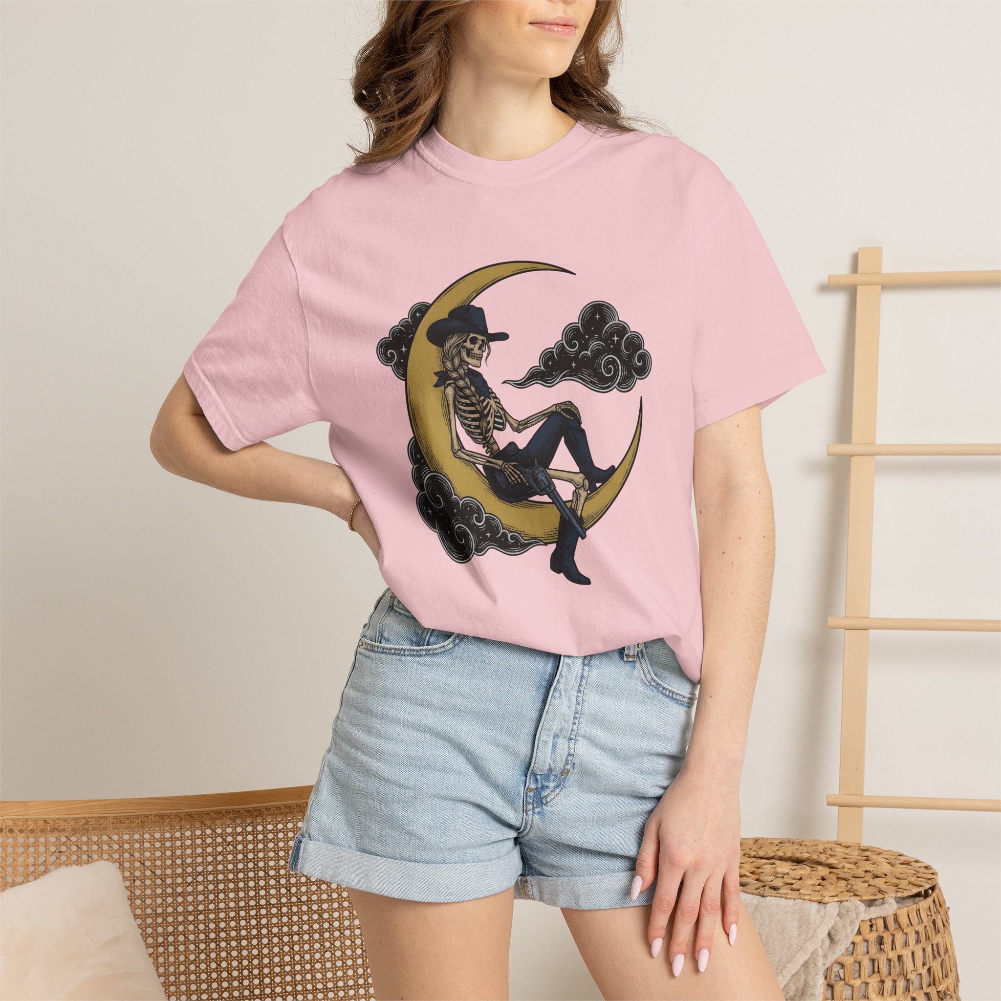 Skeleton Cowgirl Shirt Cowgirl Western Gift Women Tattoo Tee Skelly T-Shirt Rodeo Fan Ink Tshirt Cowboy Graphic Vintage Crescent Moon Tshirt