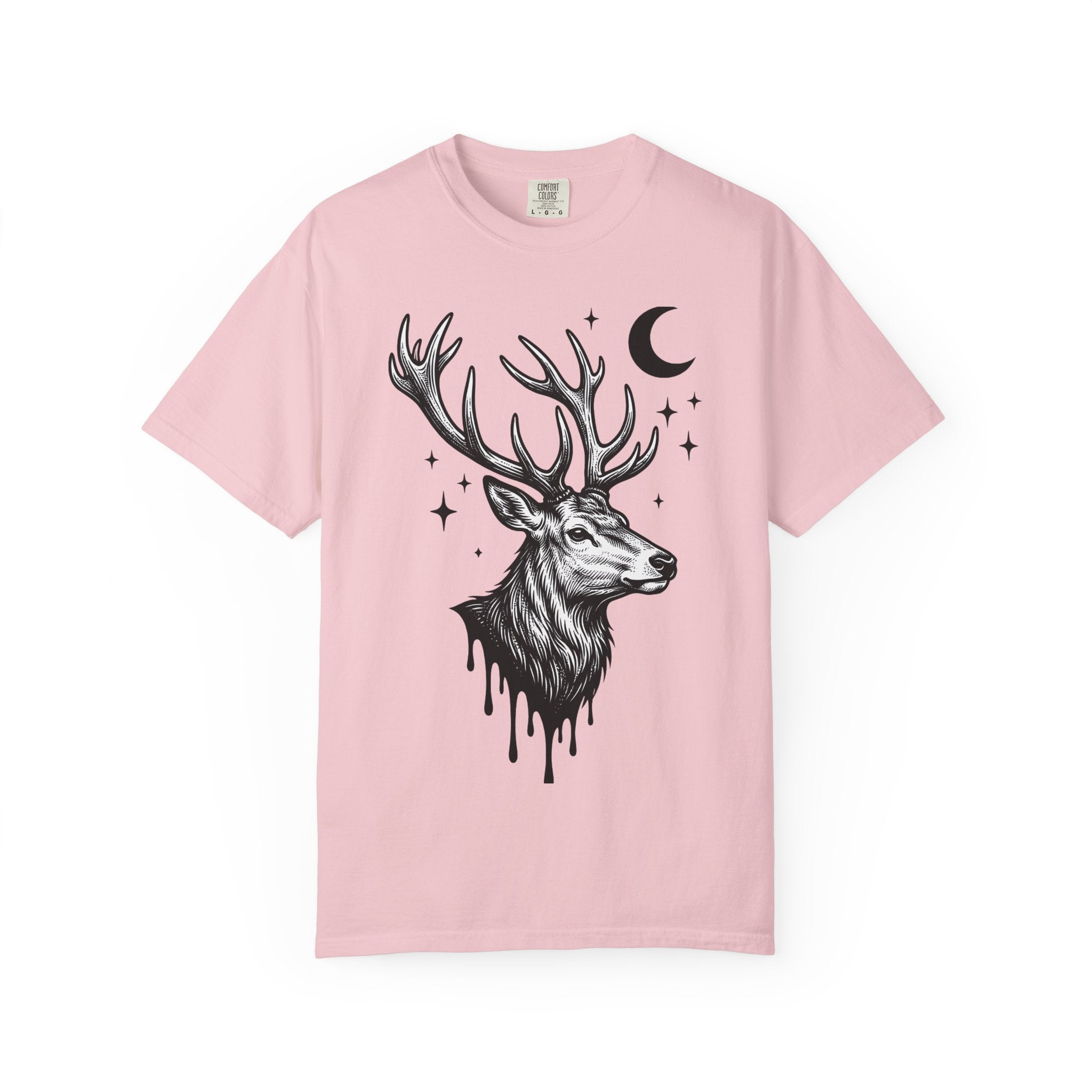 Buck Horns Shirt Boho Chic Forest Gift Women Cartoon Tee Antlers T-Shirt Bohemian Fan Tooned Tshirt Woods Graphic Sketch Moon Shape Tshirt