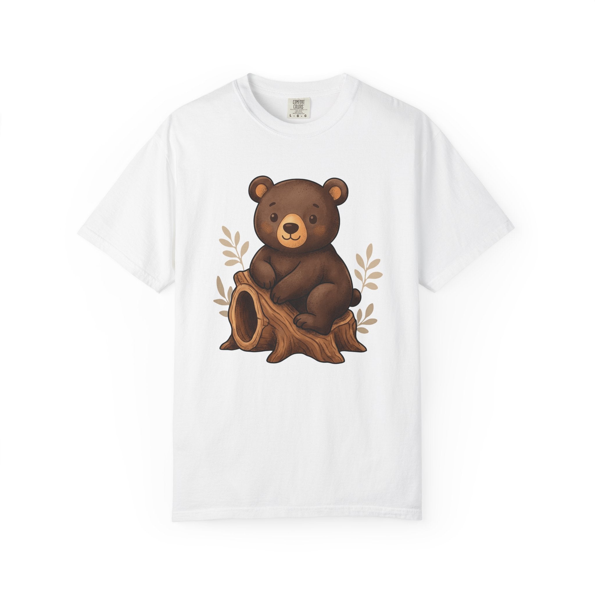 Bear Cub Shirt Animals Woodland Gift Women Cute Tee Cub T-Shirt Wildlife Fan Cartoon Tshirt Forest Graphic Hand Drawn Tree Stump Tshirt