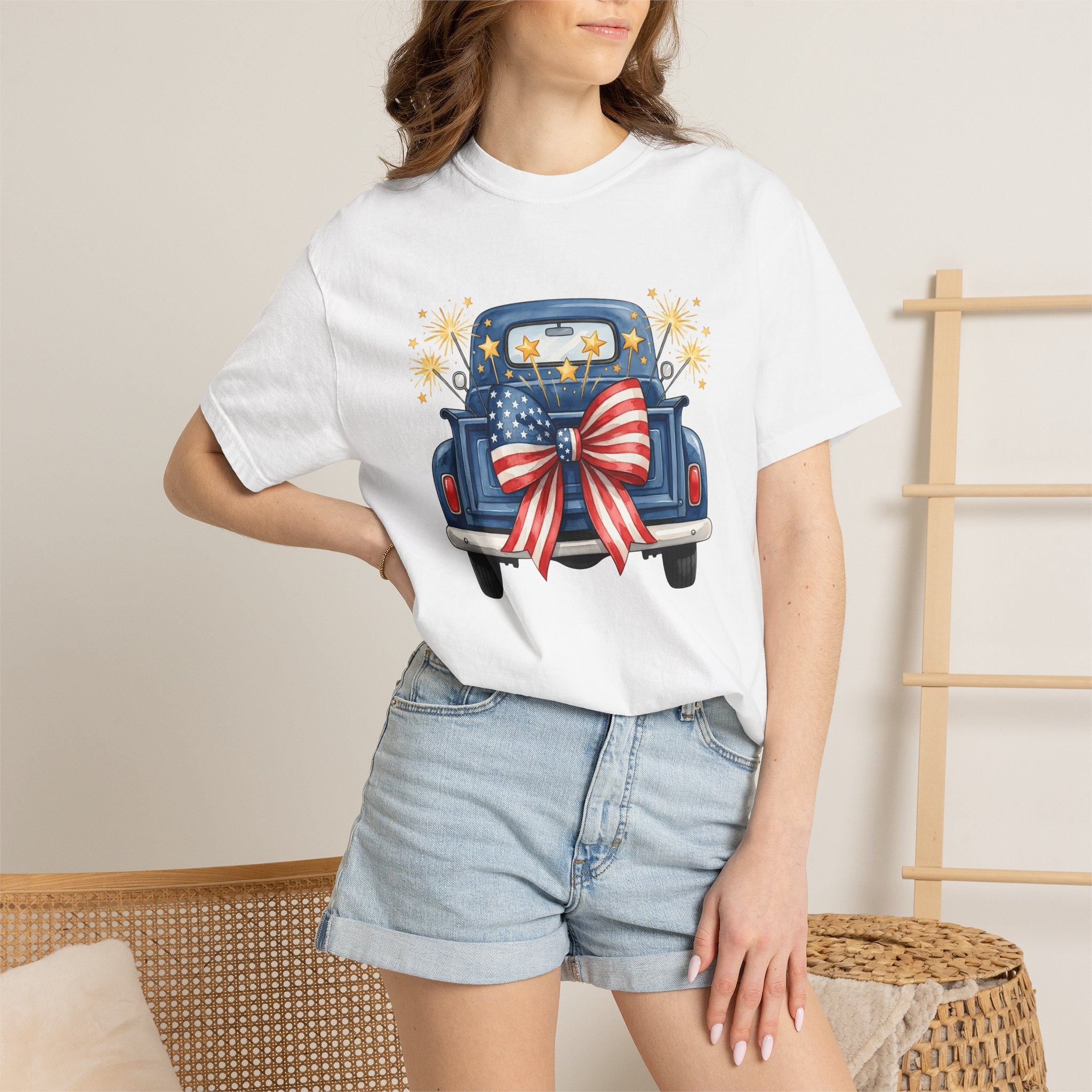 USA Truck Shirt America Freedom Gift Women Painted Tee Lorry T-Shirt American Fan Trucker Tshirt Liberty Graphic Classic Stars Bow Tshirt