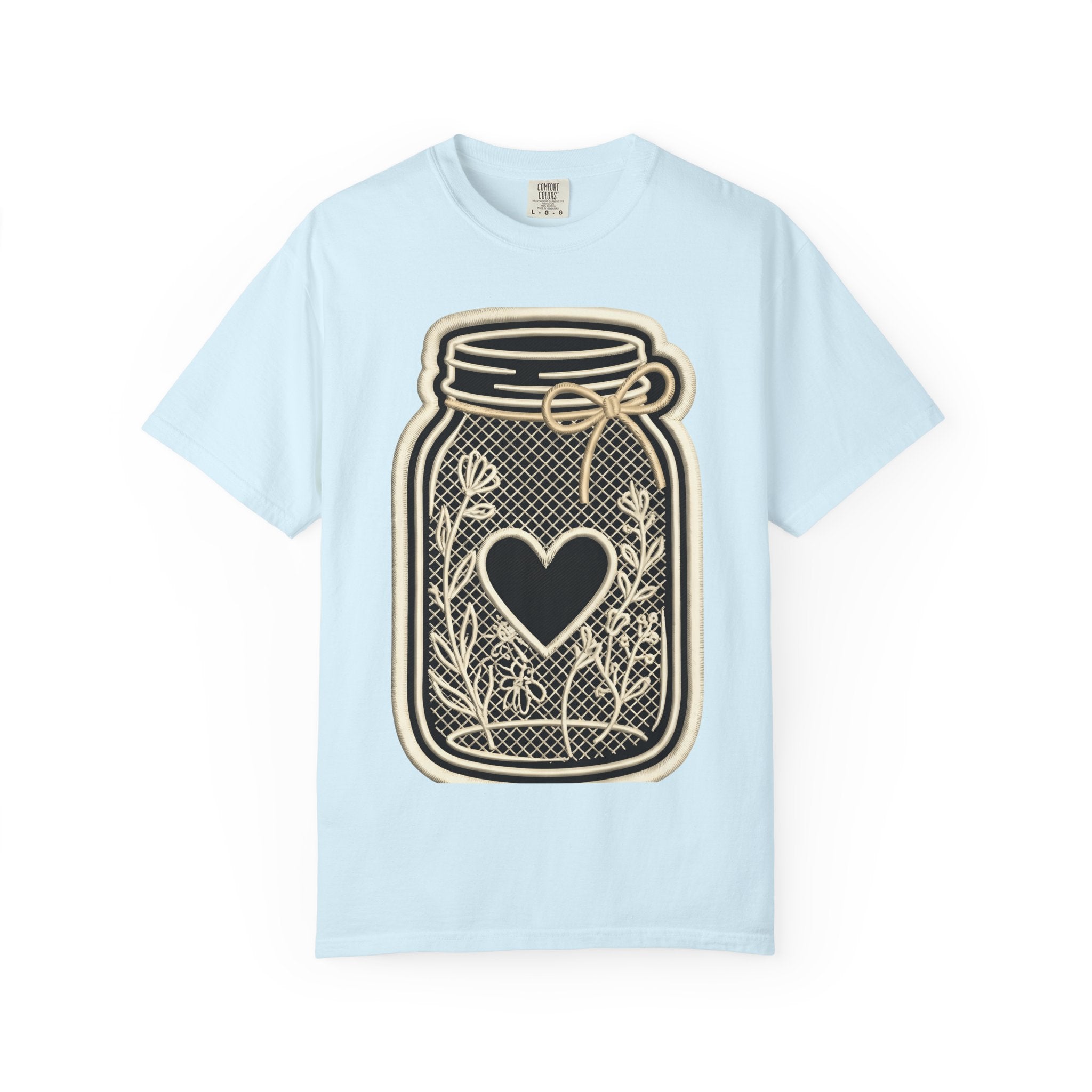 Canning Jar Heart Shirt Easter Country Gift Women Outline Tee Mason Jar T-Shirt Spring Fan Line Art Tshirt Rustic Graphic Modern Flower