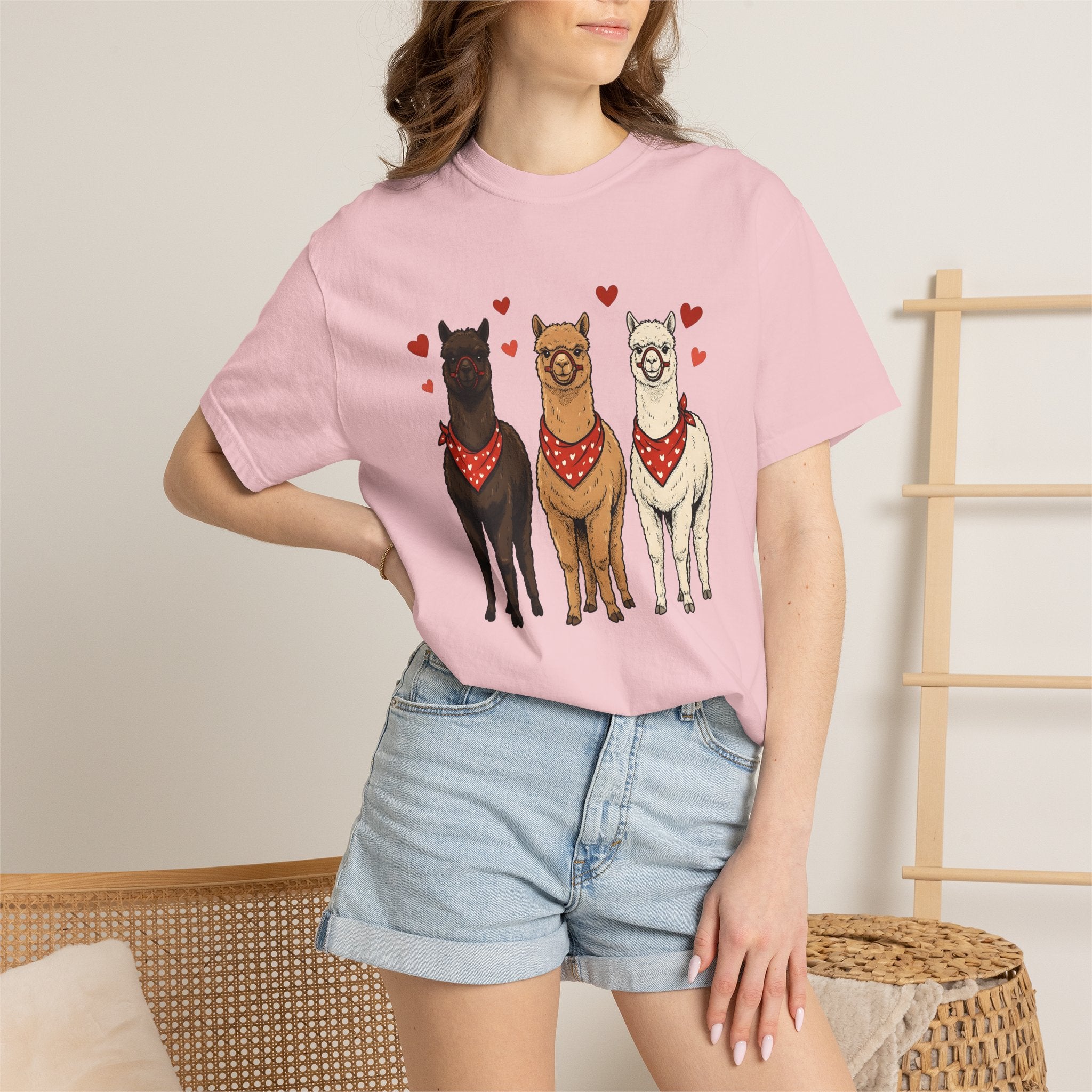 Llama Trio Shirt St. Valentine's Day Animal Gift Women Hand Drawn Tee Alpaca T-Shirt Valentine Fan Illustrated Tshirt Creature Graphic
