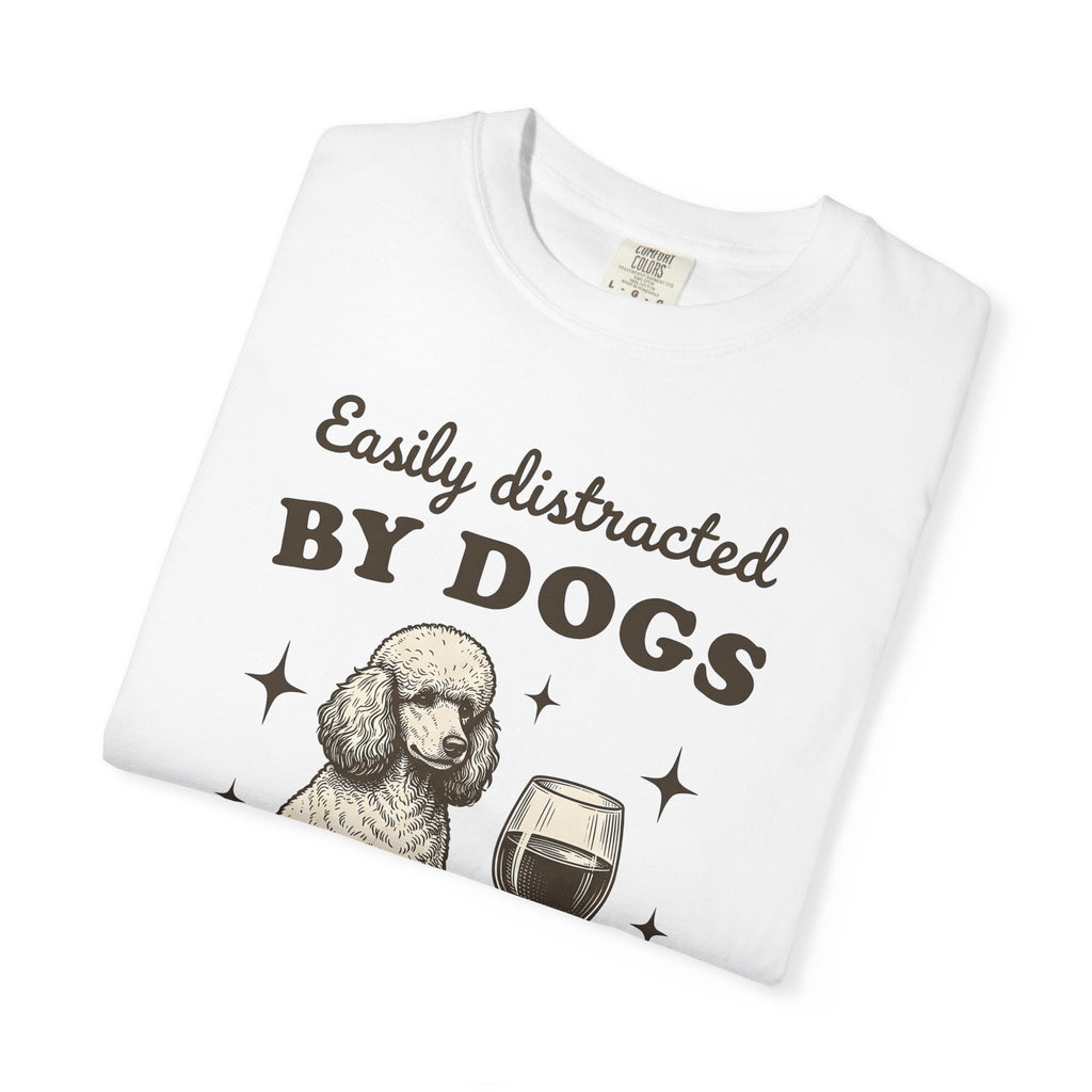 Poodle Puppy Shirt Dog Vino Gift Women Retro Tee Puppy T-Shirt Dog Fan Poodle Tshirt Wine Graphic Sketch Wine Cup Tshirt