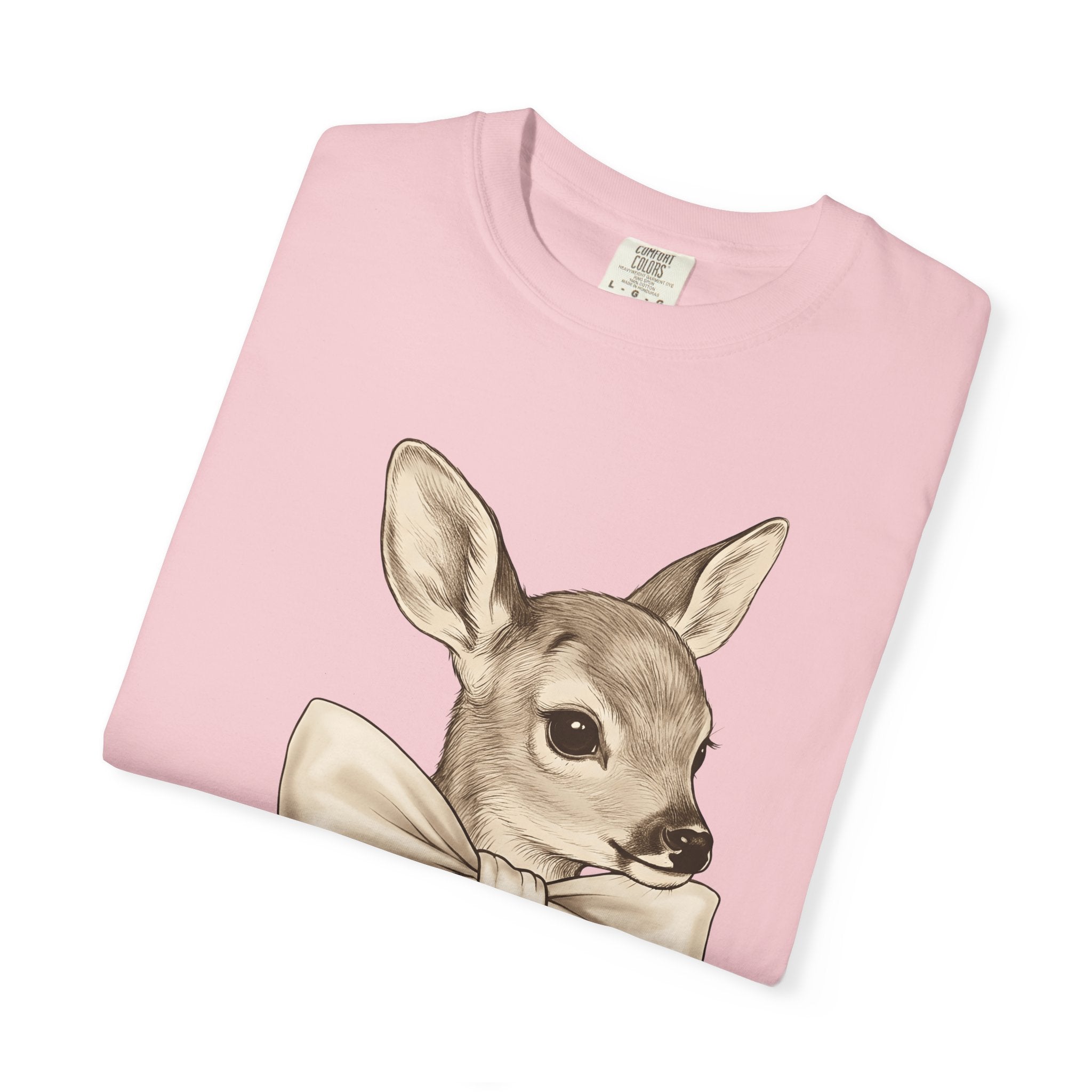 Baby Deer Shirt Easter Animal Gift Women Vintage Tee Fawn T-Shirt Easter Fan Retro Tshirt Wildlife Graphic Hand Drawn Bow Tshirt