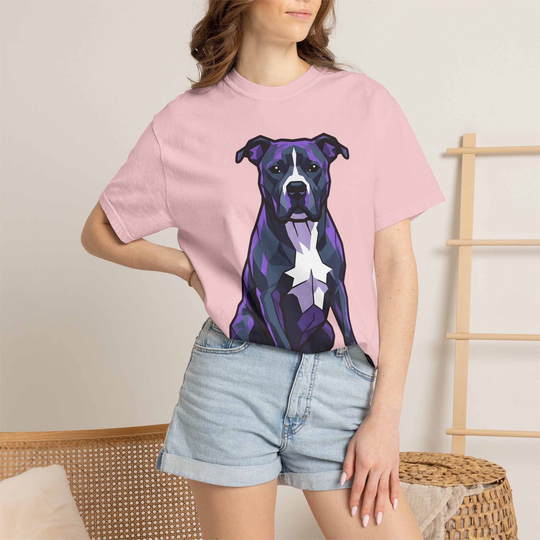Pitbull Dog Breed Shirt Dog Creature Gift Women Faceted Tee Bulldog T-Shirt Dog Fan Piebald Tshirt Beast Graphic Sleek Star Tshirt