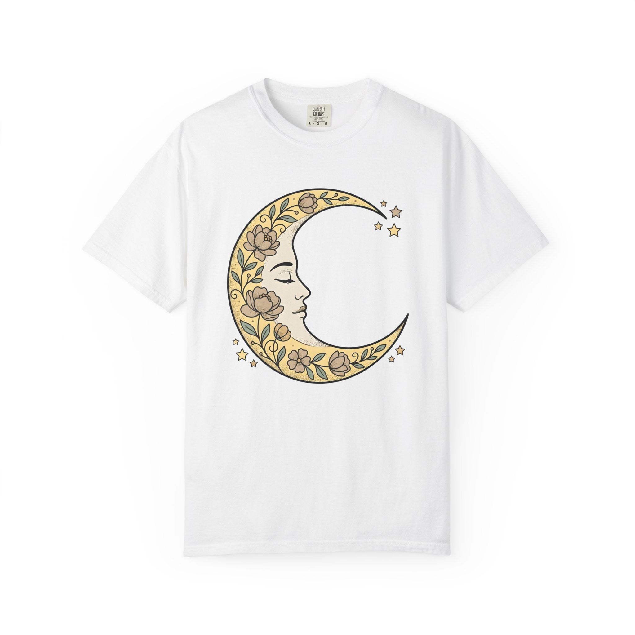Moon Visage Shirt Floral Zodiac Gift Women Tribal Tee Lunar T-Shirt Flower Fan Primitive Tshirt Astrology Graphic Antique Petals Tshirt
