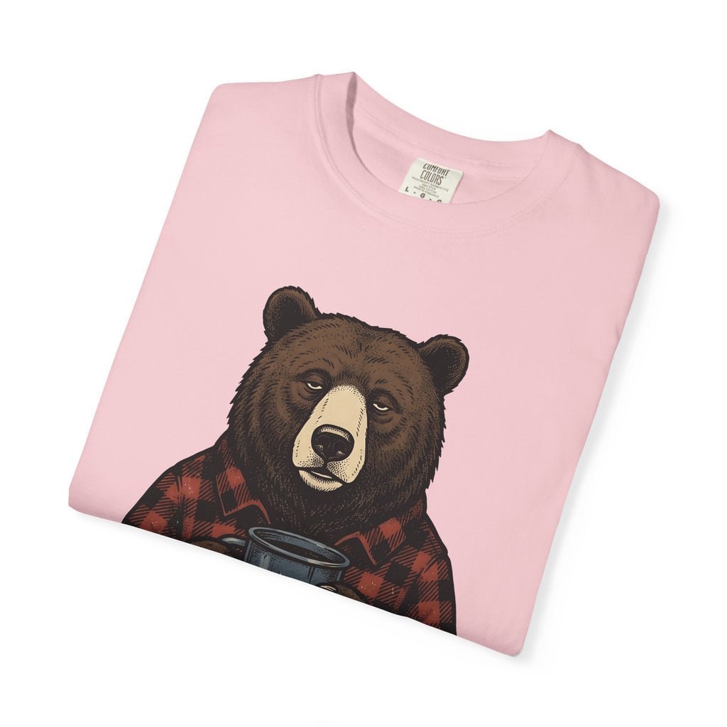 Mug Bear Shirt Christmas Cappuccino Gift Women Farmhouse Tee Teddy Bear T-Shirt Christmas Fan Rustic Tshirt Coffee Graphic Line Art Tartan