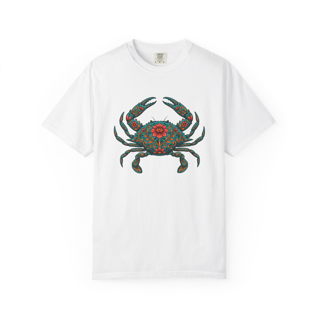 Floral Crab Shirt Animals & Flowers Ocean Gift Women Boho Tee Crab T-Shirt Flower Fan Boho Chic Tshirt Sea Graphic Folk Art Mandala Tshirt