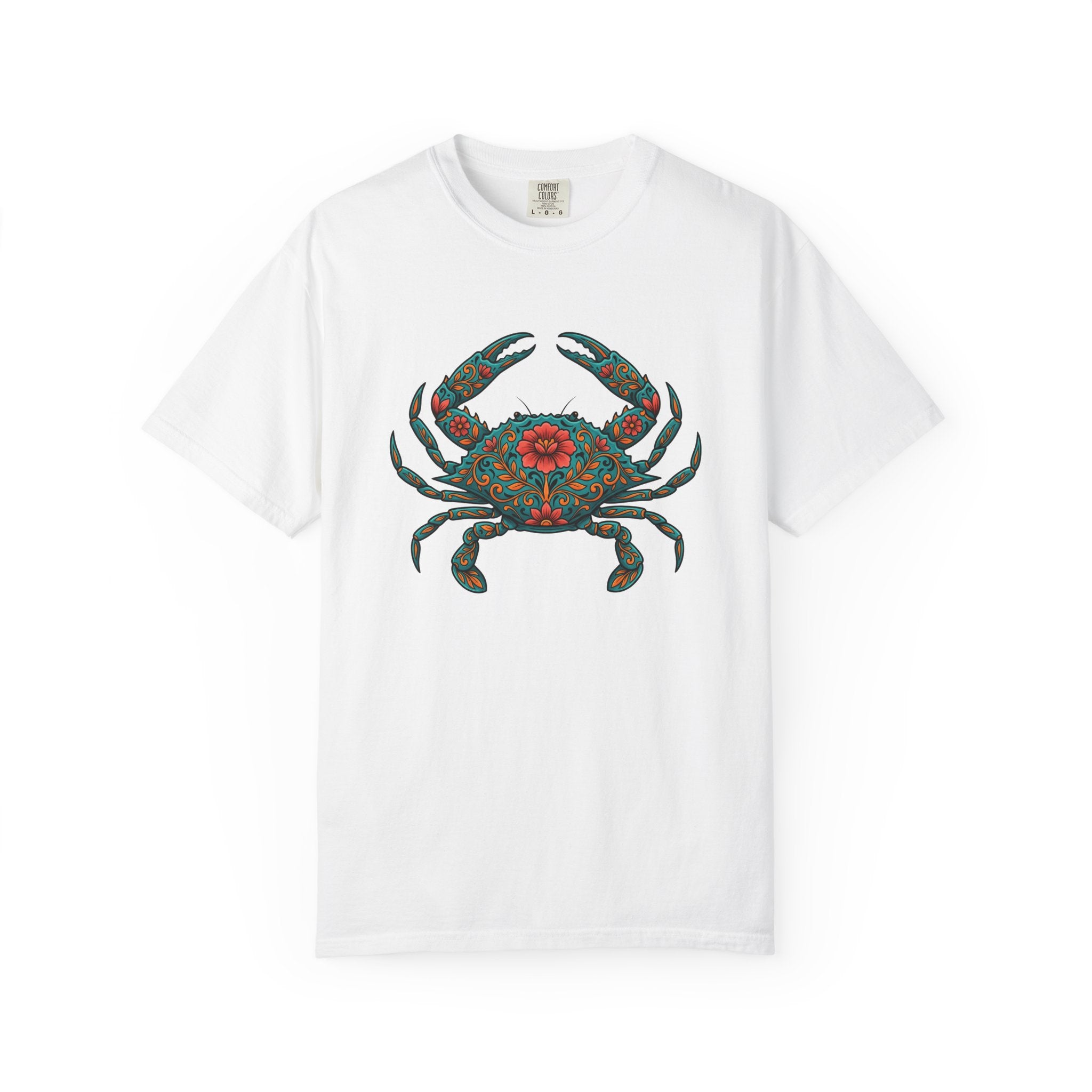 Floral Crab Shirt Animals & Flowers Ocean Gift Women Boho Tee Crab T-Shirt Flower Fan Boho Chic Tshirt Sea Graphic Folk Art Mandala Tshirt
