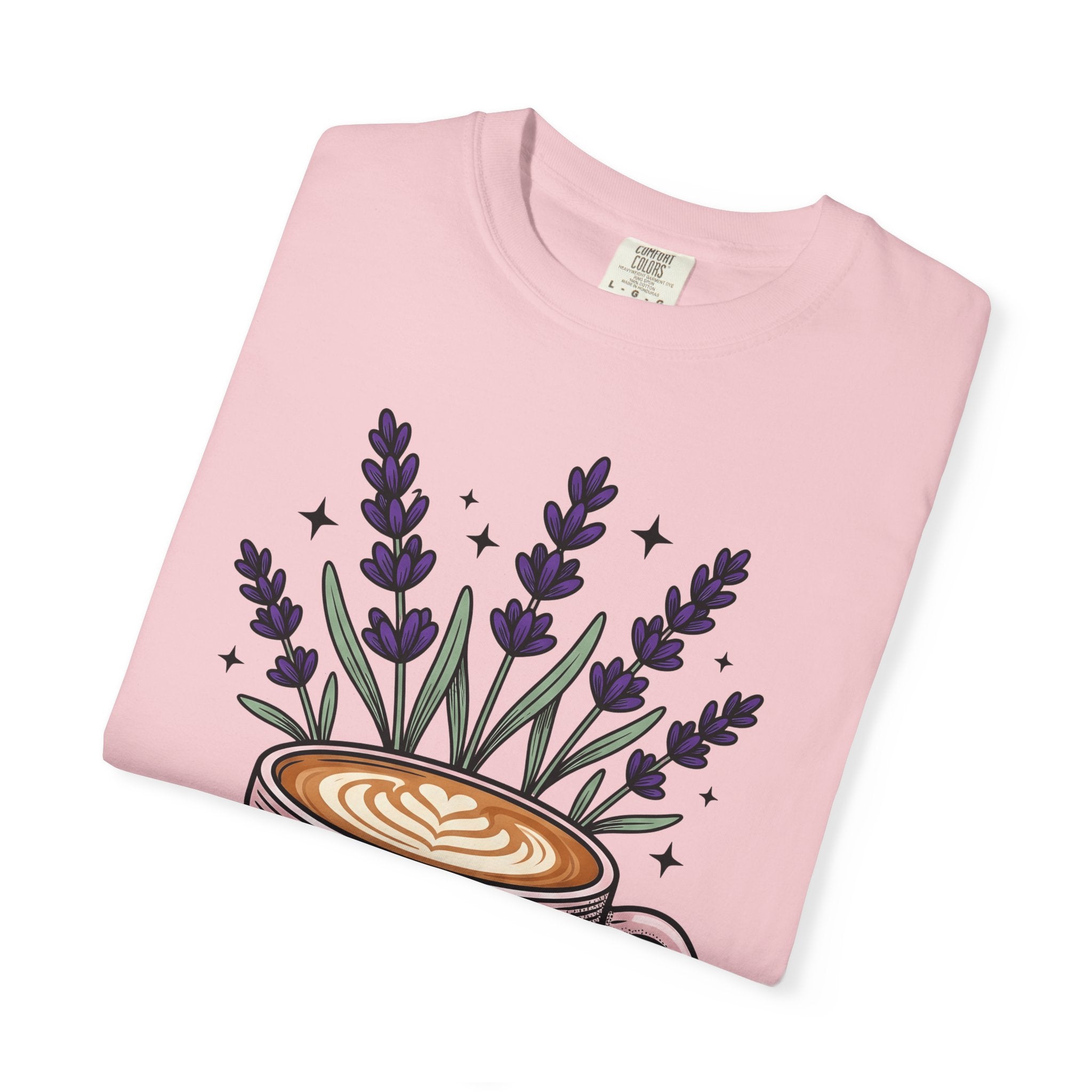 Espresso Cup Shirt Coffee Petals Gift Women Cartoon Tee Coffee Mug T-Shirt Coffee Fan Cartoony Tshirt Floral Graphic Hand Drawn Lavender
