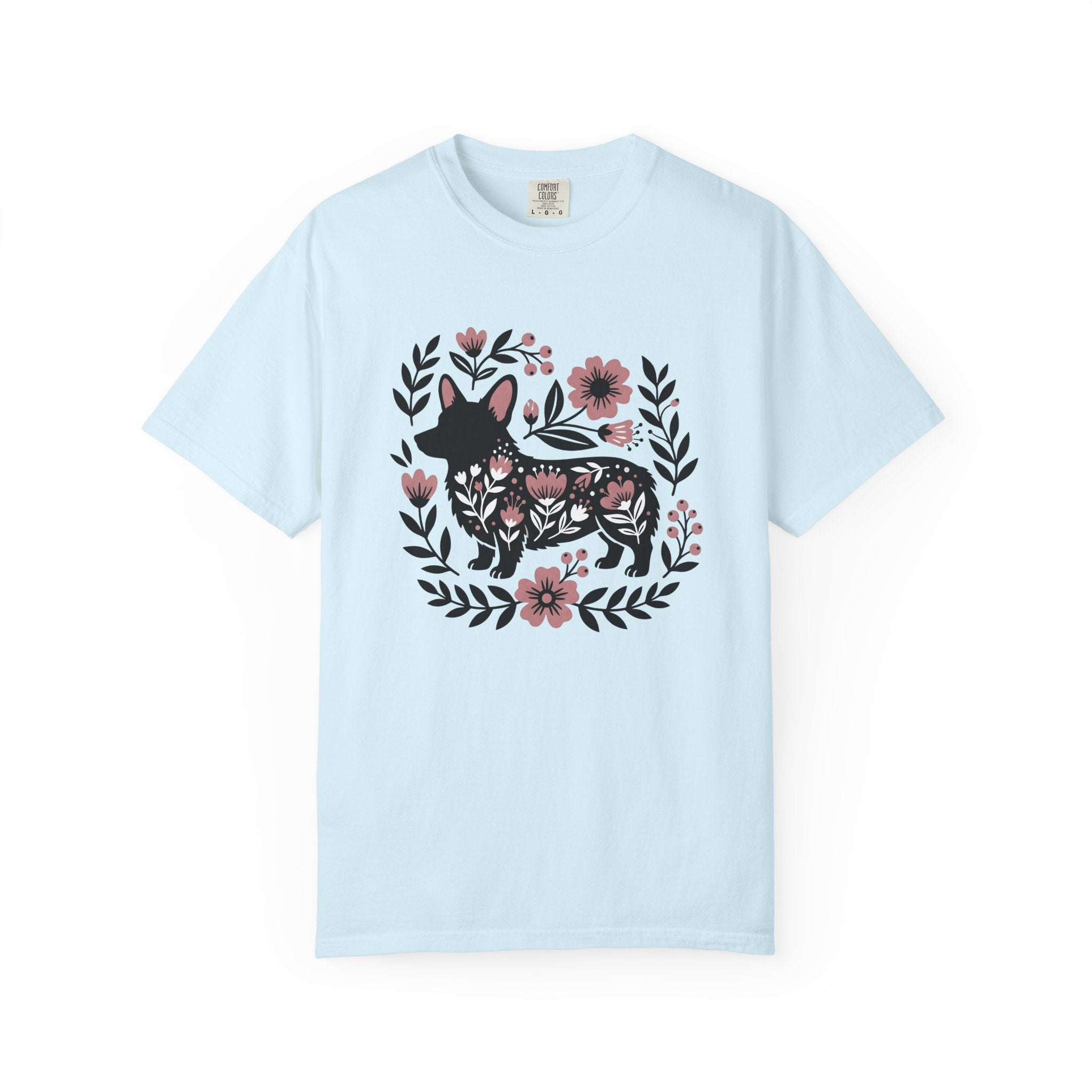 Corgi Puppy Shirt Dog Botanical Gift Women Boho Tee Puppy T-Shirt Dog Fan Canine Tshirt Floral Graphic Simple Flower Tshirt
