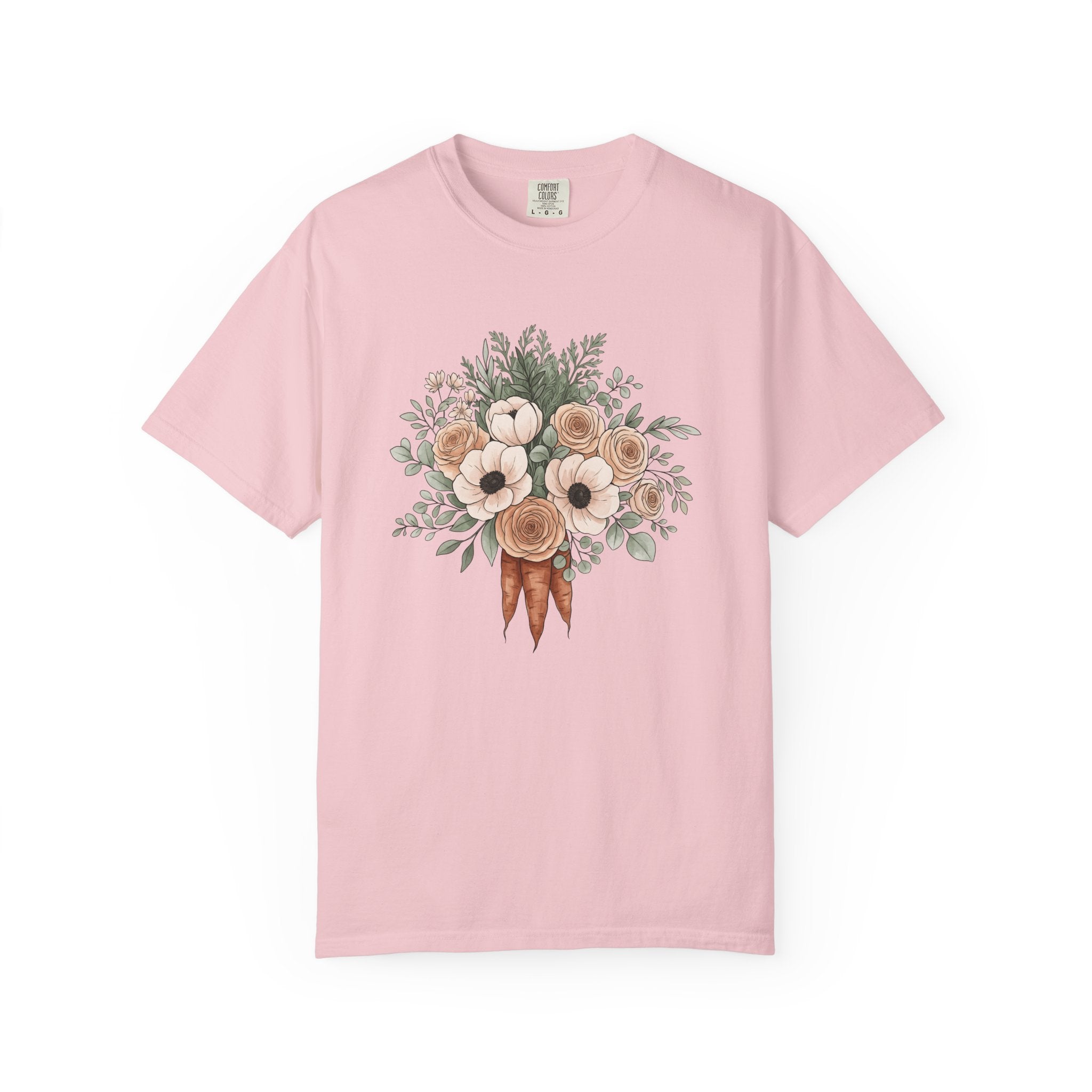 Carrot Flower Bouquet Shirt Easter Bouquet Gift Women Painting Tee Flower Arrangement T-Shirt Spring Fan Floral Art Tshirt Floral Graphic