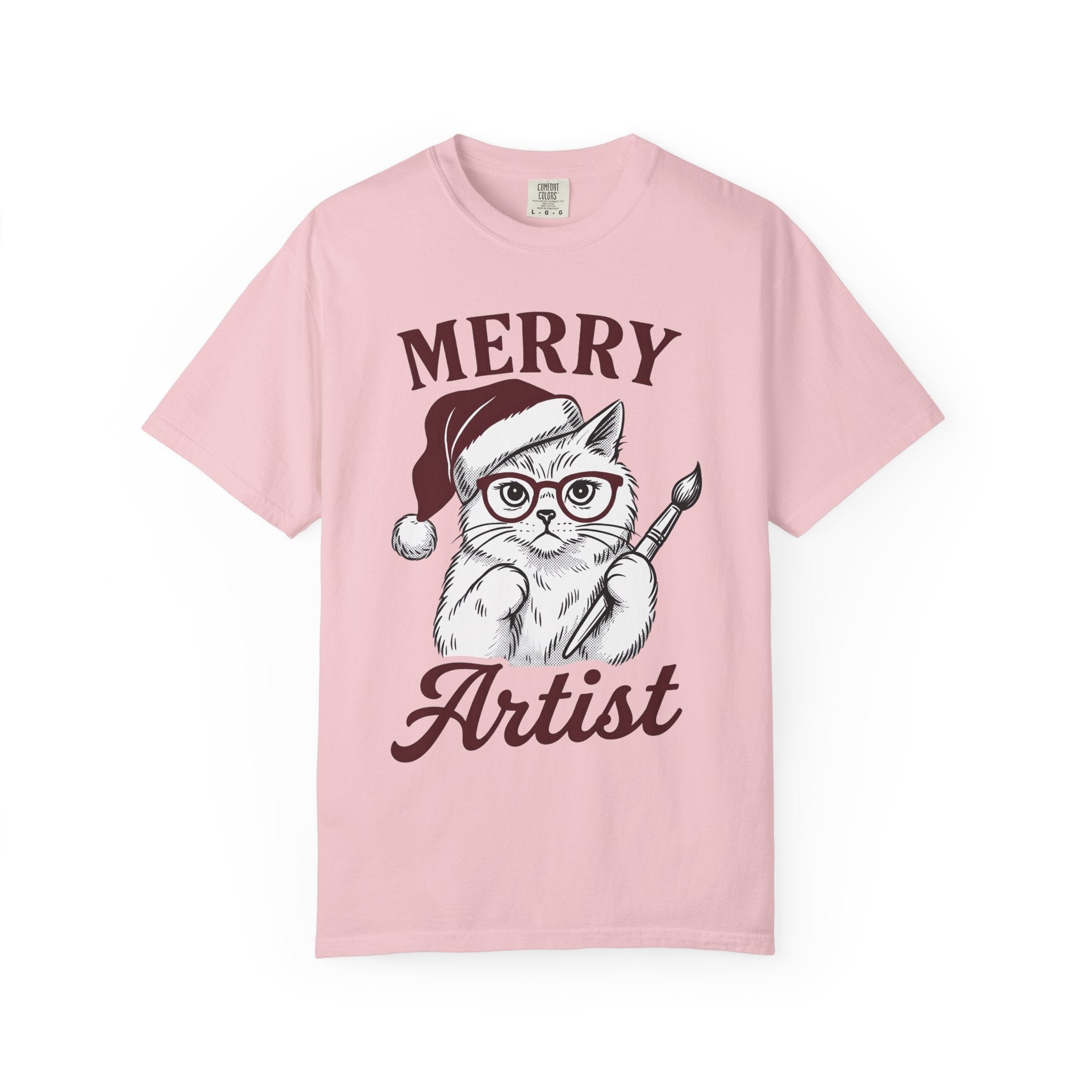 Cat Santa Hat Shirt Cat Christmas Gift Women Hand Drawn Tee Kitty Cat T-Shirt Feline Fan Illustrated Graphic Christmas Design Vintage