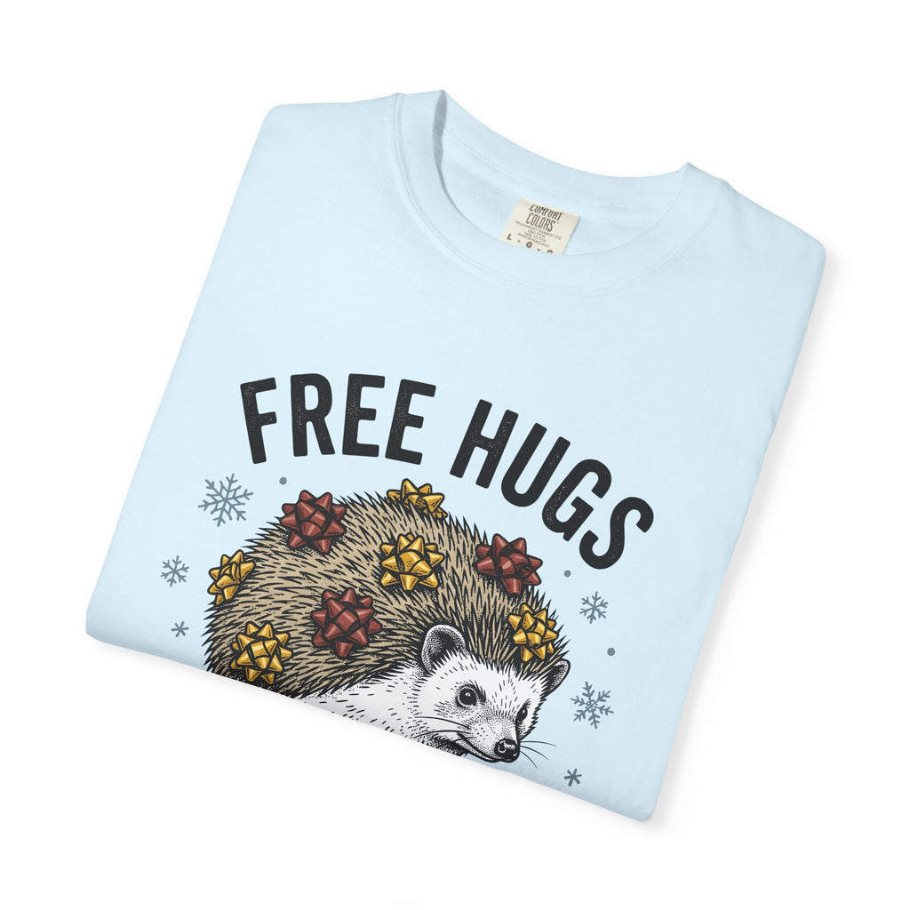Hedgehog Illustration Shirt Christmas Wildlife Gift Women Retro Tee Porcupine T-Shirt Xmas Fan Vintage Tshirt Animal Graphic Sketch Ribbon