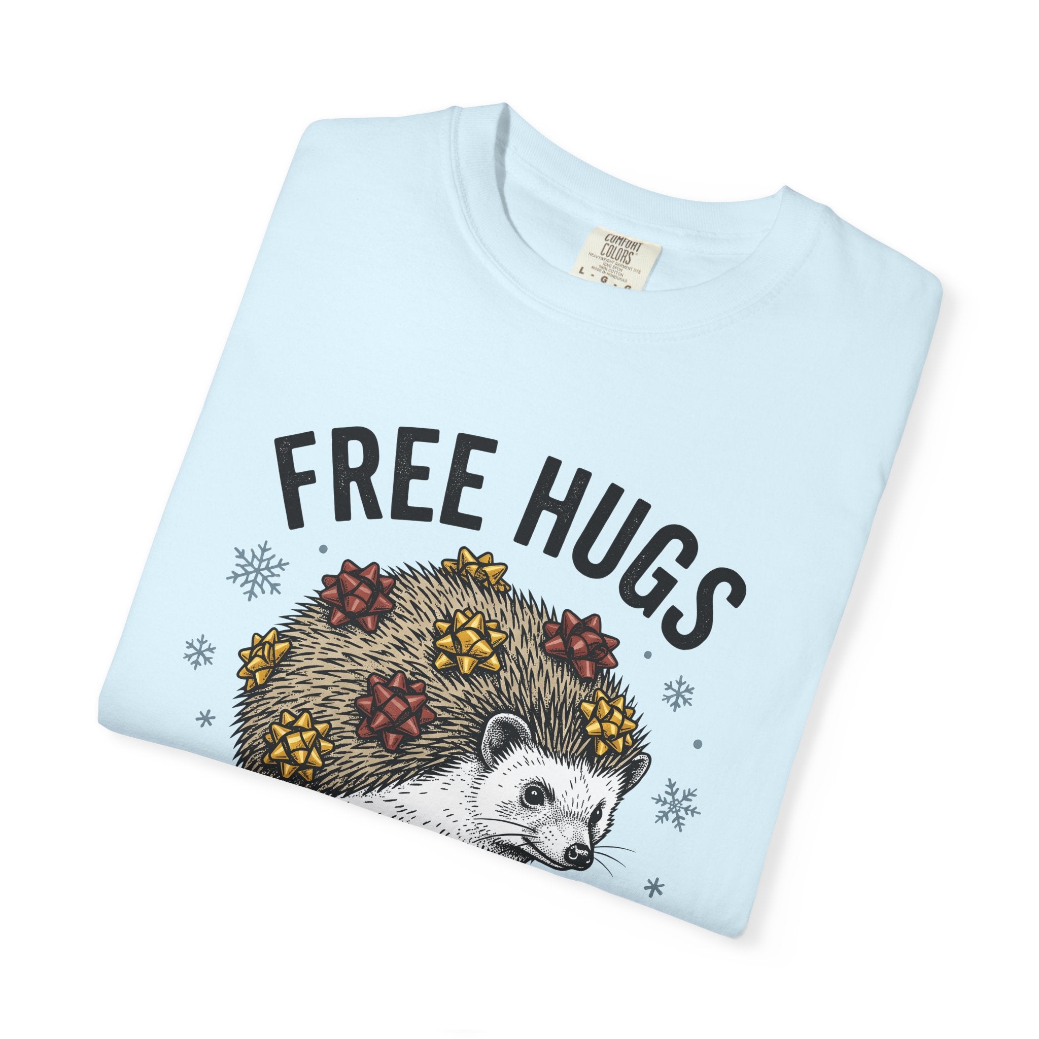Hedgehog Illustration Shirt Christmas Wildlife Gift Women Retro Tee Porcupine T-Shirt Xmas Fan Vintage Tshirt Animal Graphic Sketch Ribbon