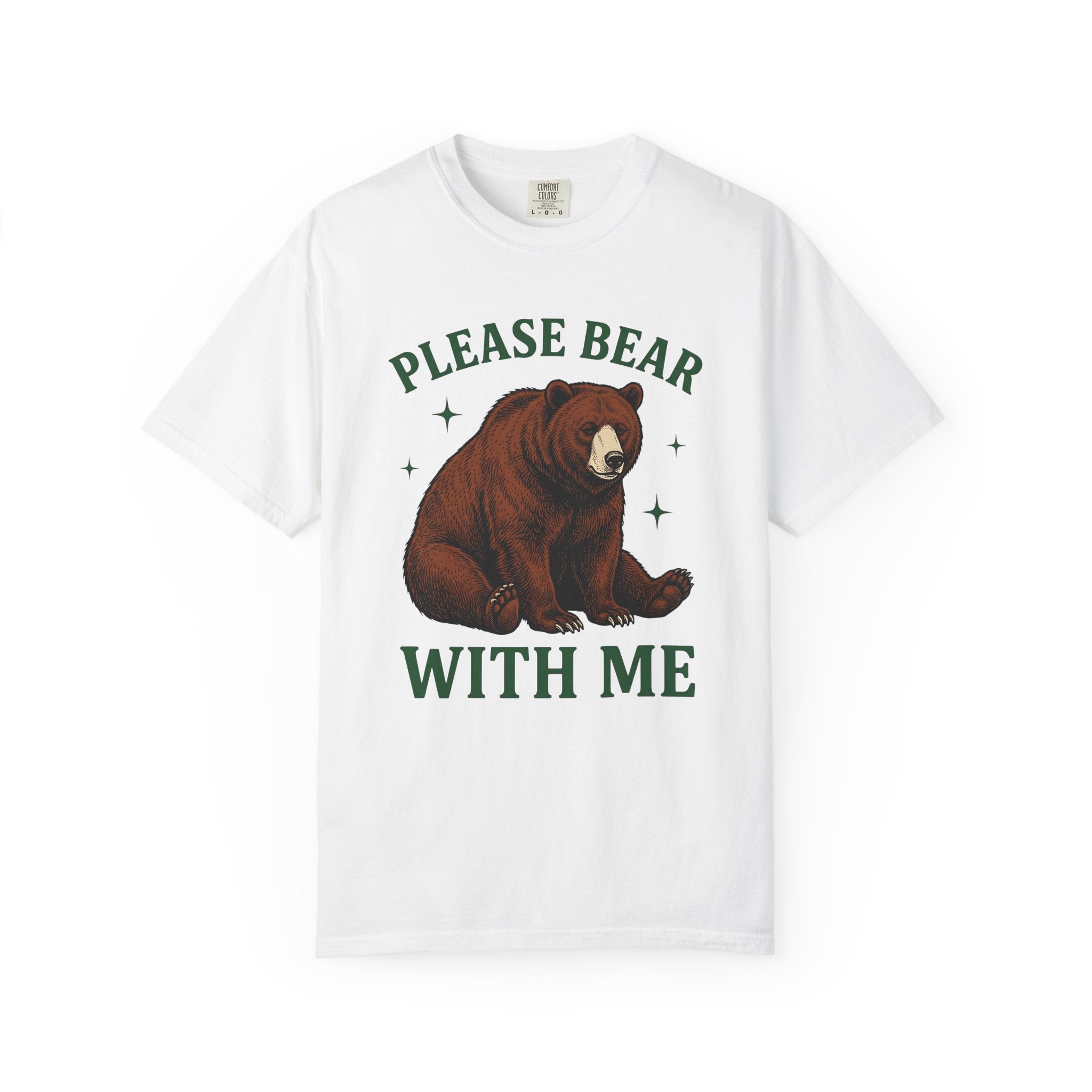 Brown Bear Shirt Funny Nature Gift Women Hand Drawn Tee Grizzly T-Shirt Humor Fan Illustrated Tshirt Wildlife Graphic Line Art Stars Tshirt