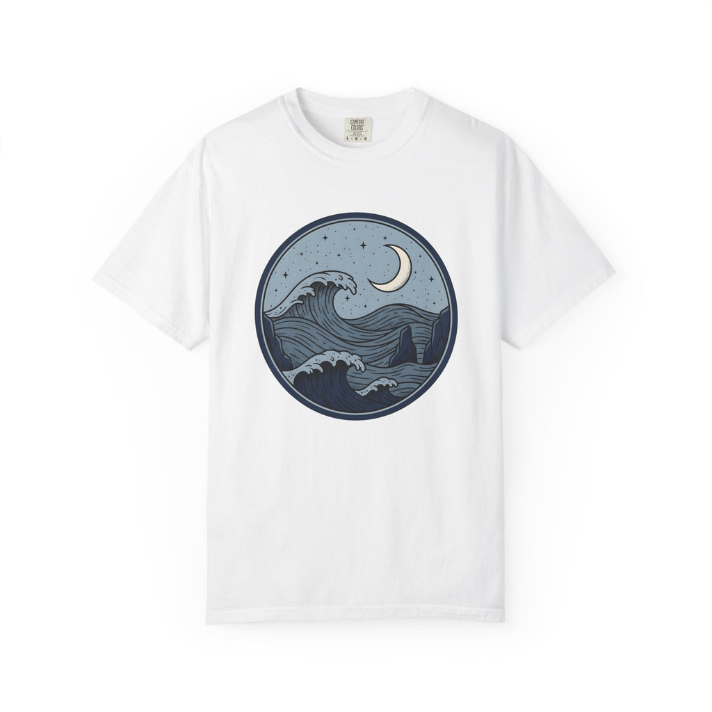 Coastal Waves Shirt Ocean Space Gift Women Rustic Tee Surf T-Shirt Sea Fan Vintage Tshirt Galaxy Graphic Traditional Moon Phase Tshirt