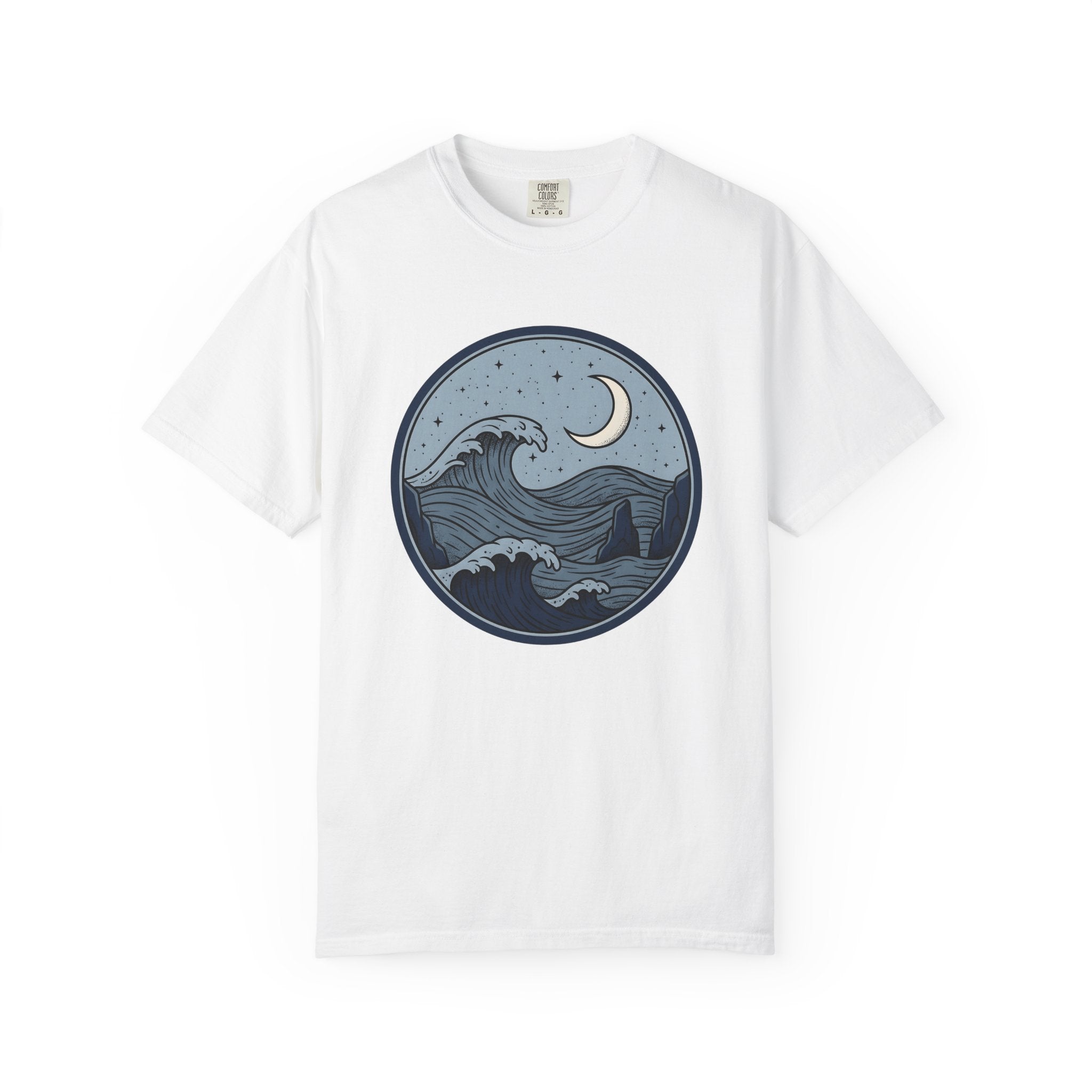 Coastal Waves Shirt Ocean Space Gift Women Rustic Tee Surf T-Shirt Sea Fan Vintage Tshirt Galaxy Graphic Traditional Moon Phase Tshirt