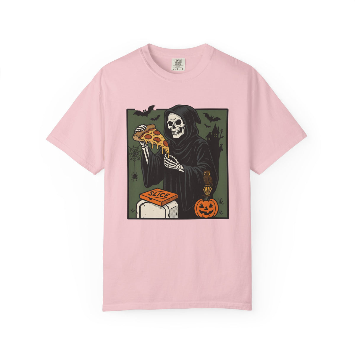 Death Skeleton Pizza Shirt Halloween Macabre Unisex Gift Classic Tee Skeleton