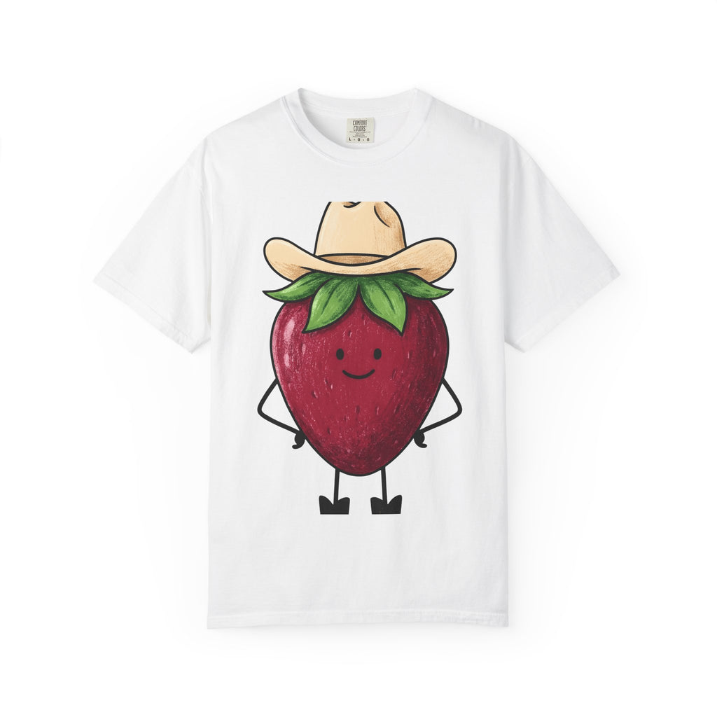 Strawberry Cowboy Shirt Cowgirl Fruit Gift Women Cartoon Tee Cowboy T-Shirt Rodeo Fan Comic Tshirt Berry Illustration Doodle Cowboy Hat